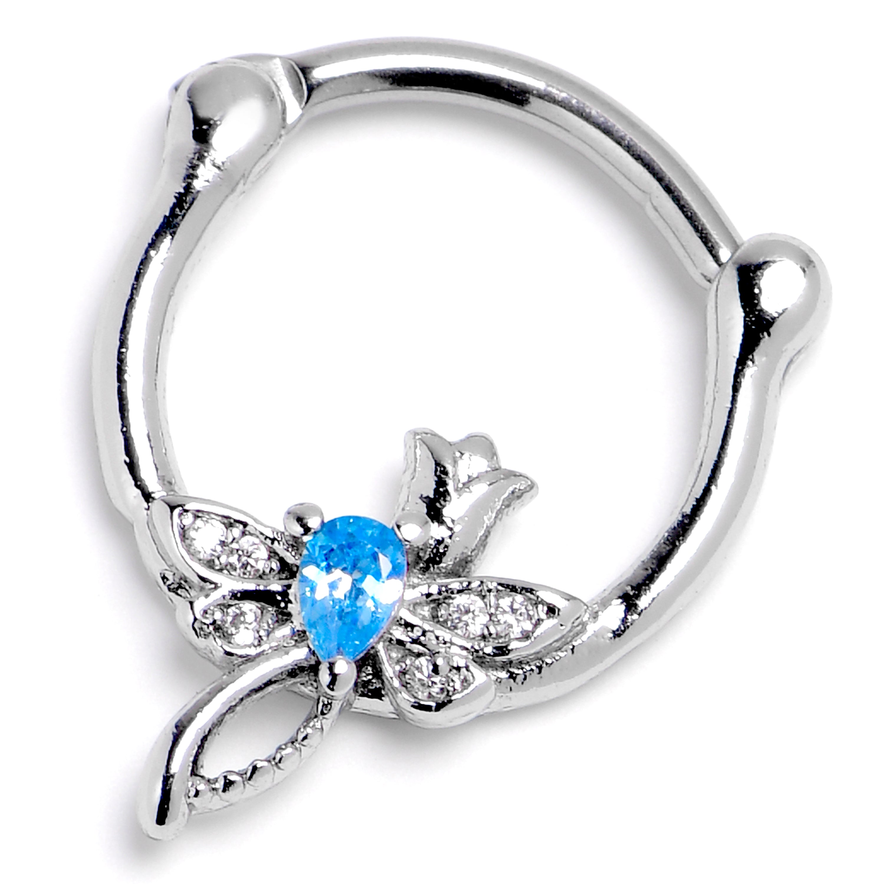 16G 3/8 Blue Gem Bold Dragonfly Cartilage Clicker