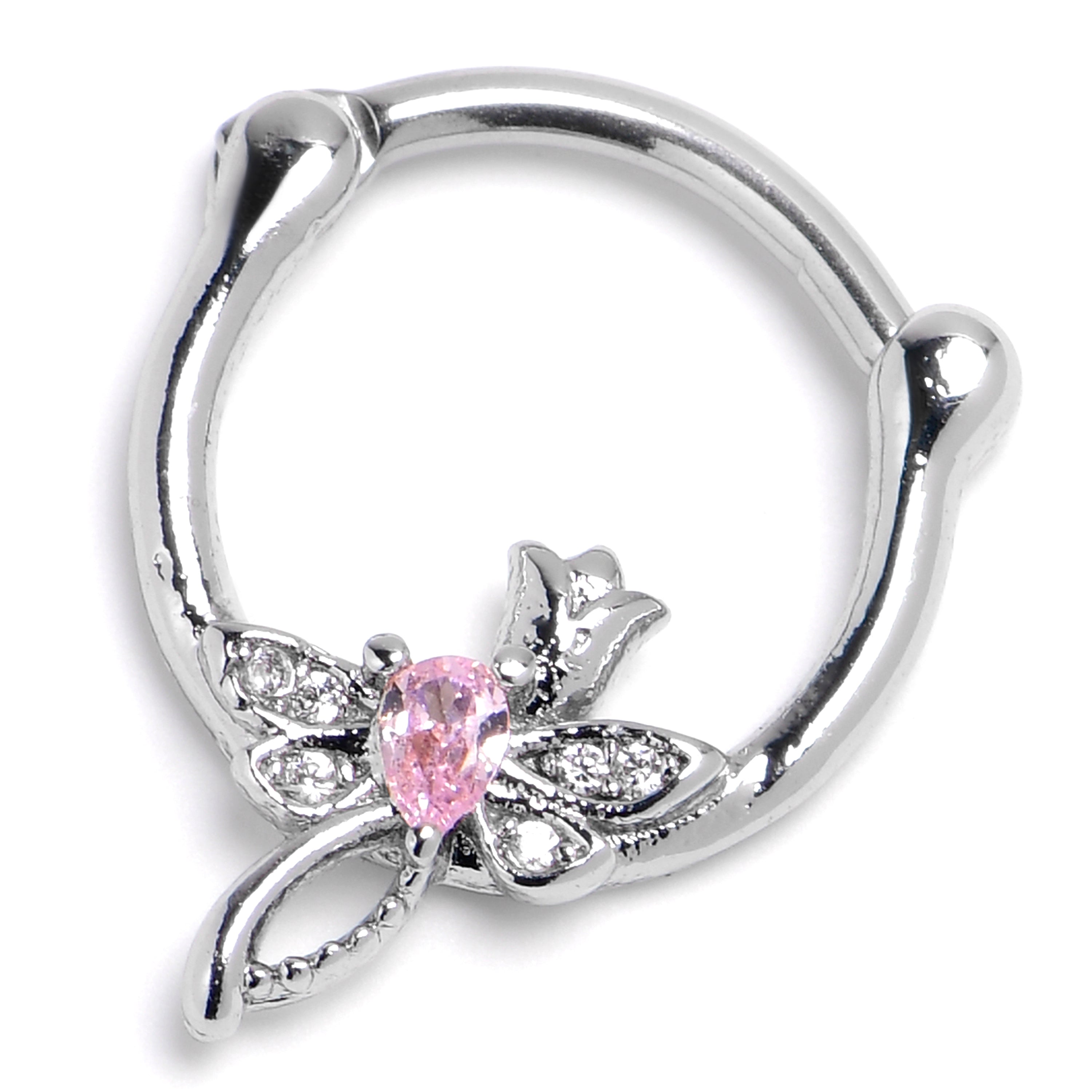 16G 3/8 Pink Gem Bold Dragonfly Cartilage Clicker