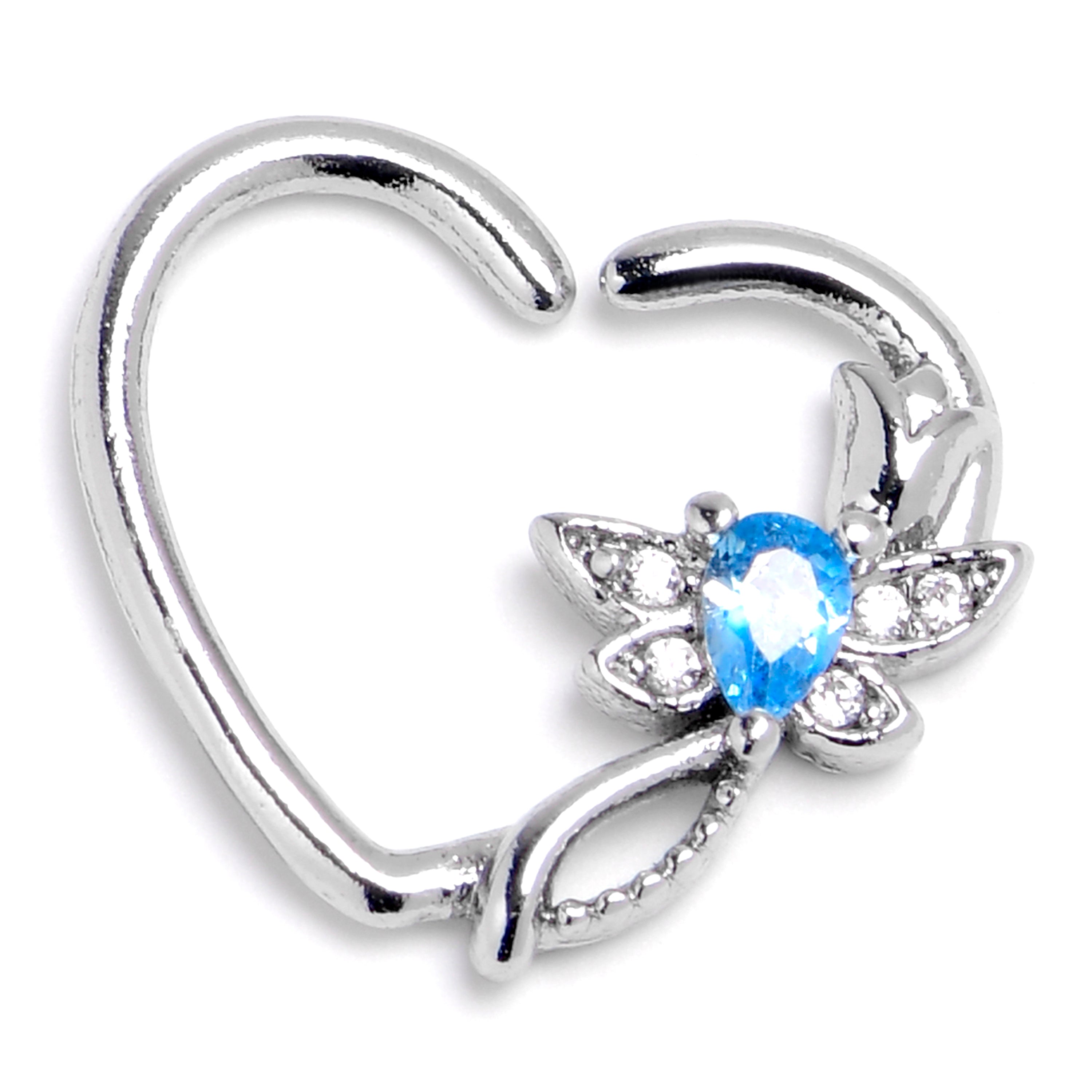 16G 3/8 Blue Gem Bold Dragonfly Heart Left Side Cartilage Earring