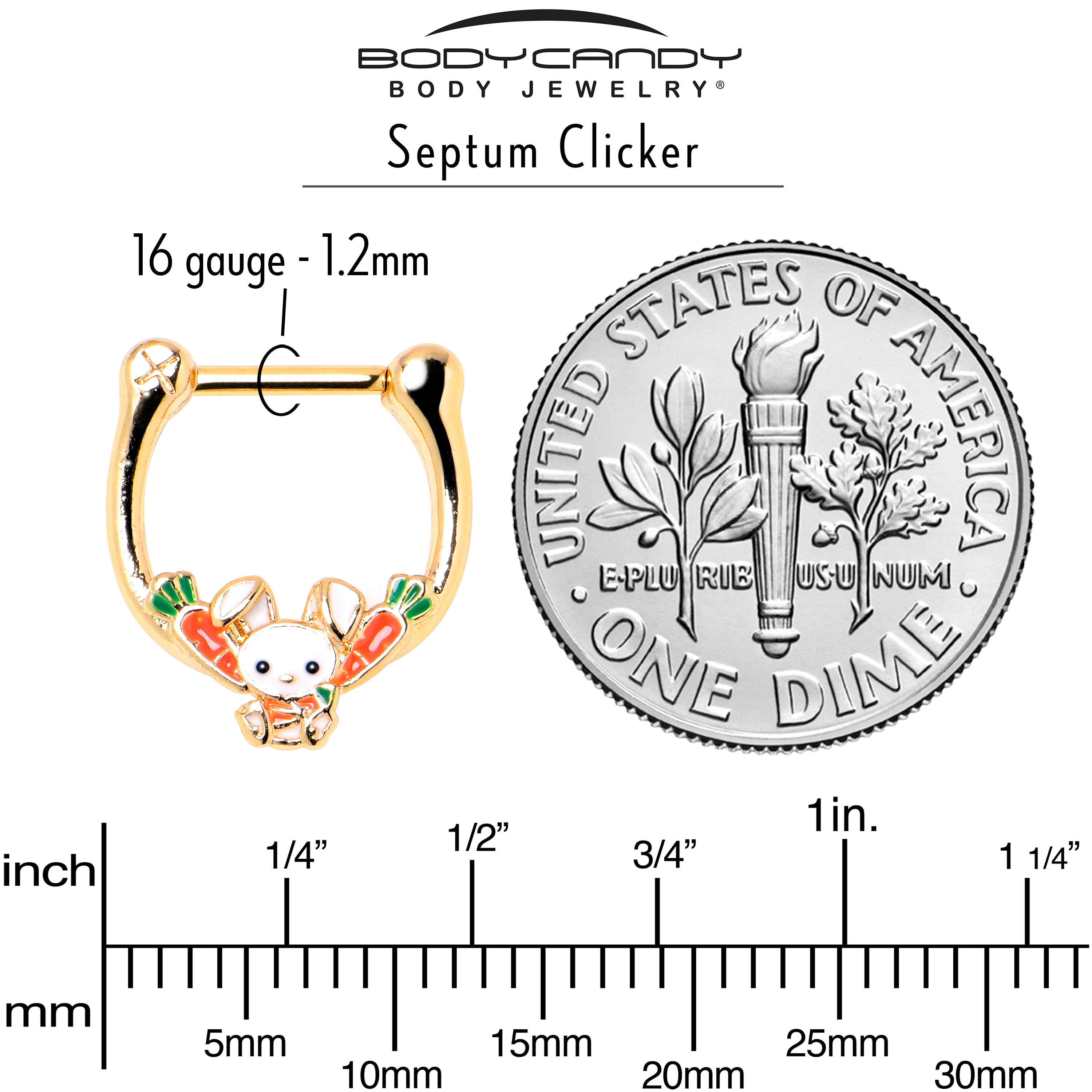 16 Gauge 5/16 Gold Tone Cutie Easter Bunny Cartilage Clicker