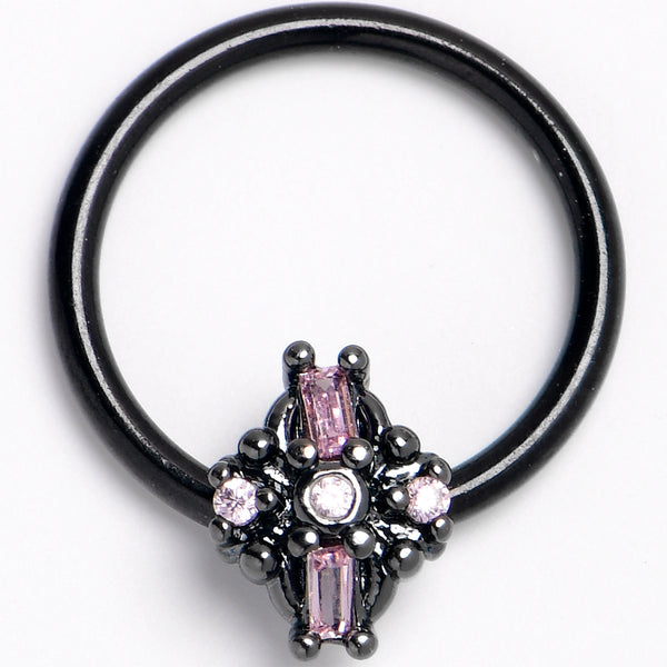 16 Gauge 3/8 Pink Gem Black Opulent Cross BCR Captive Ring