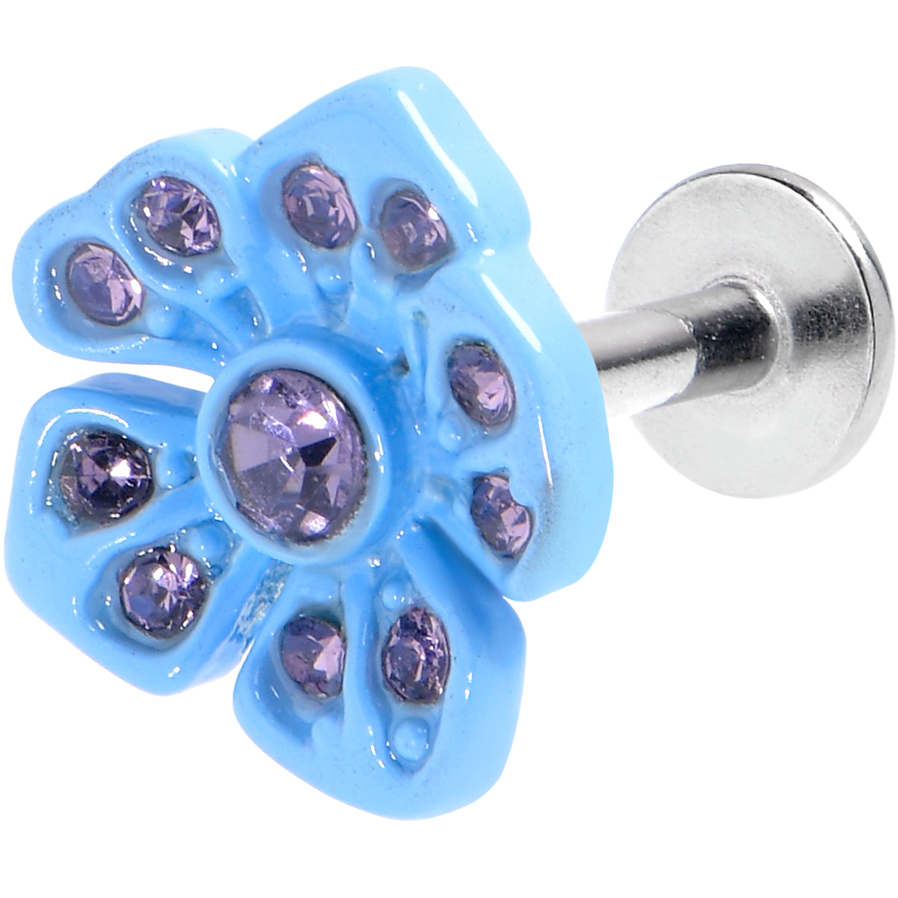 16G 1/4 Purple Gem Flower Blue Bloom Labret