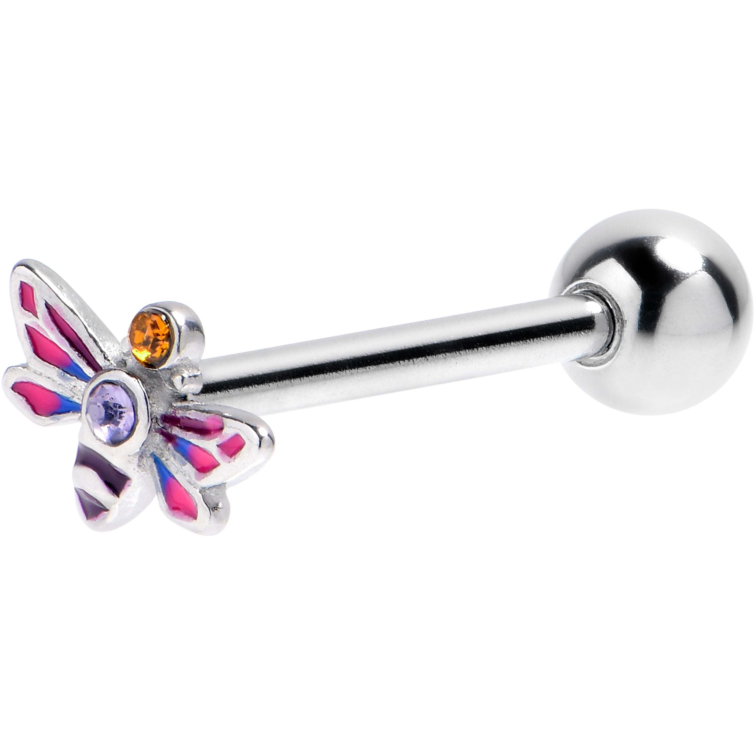 Purple Yellow Gem Dragonfly Stripe Barbell Tongue Ring