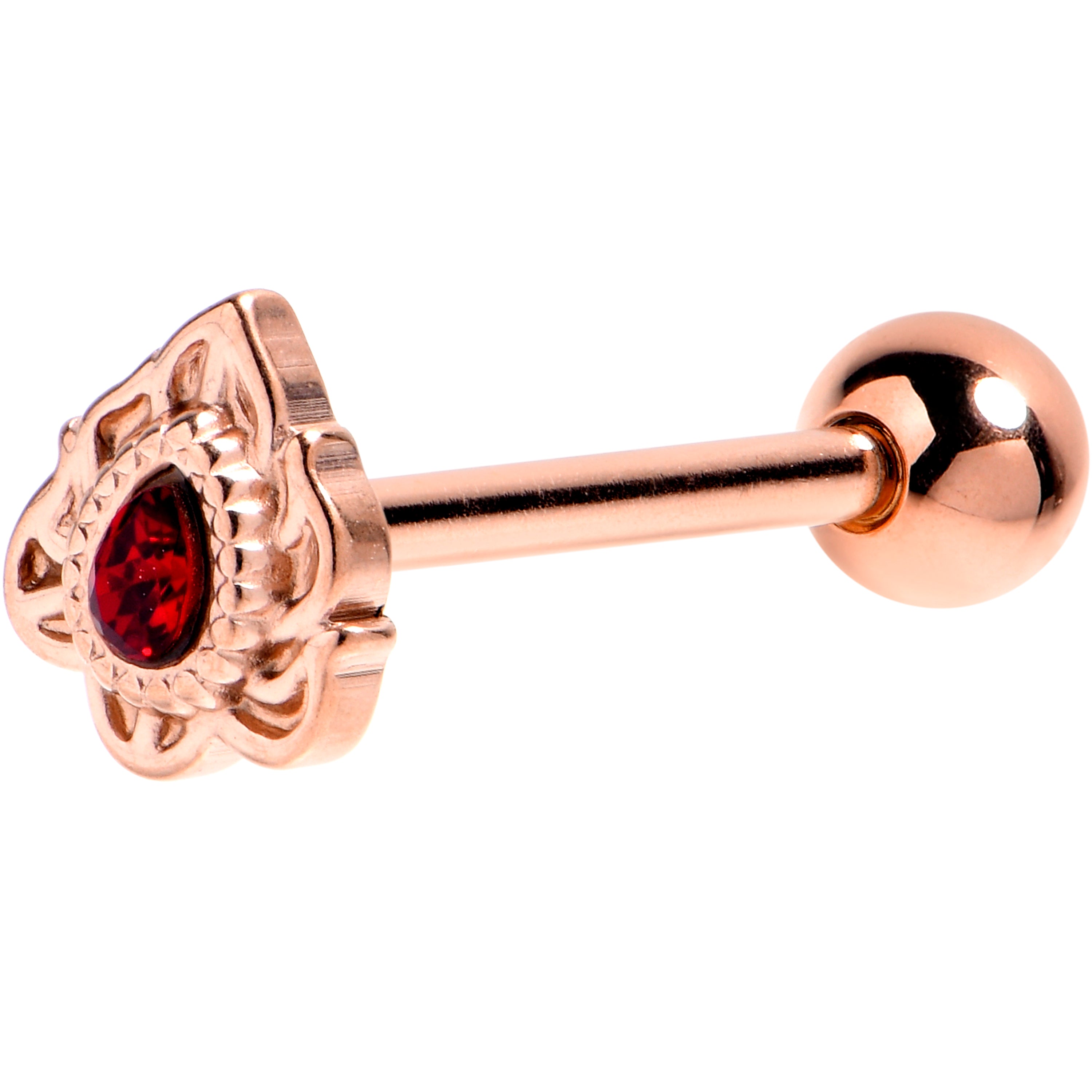 Red CZ Gem Rose Gold Tone Firey Flame Barbell Tongue Ring