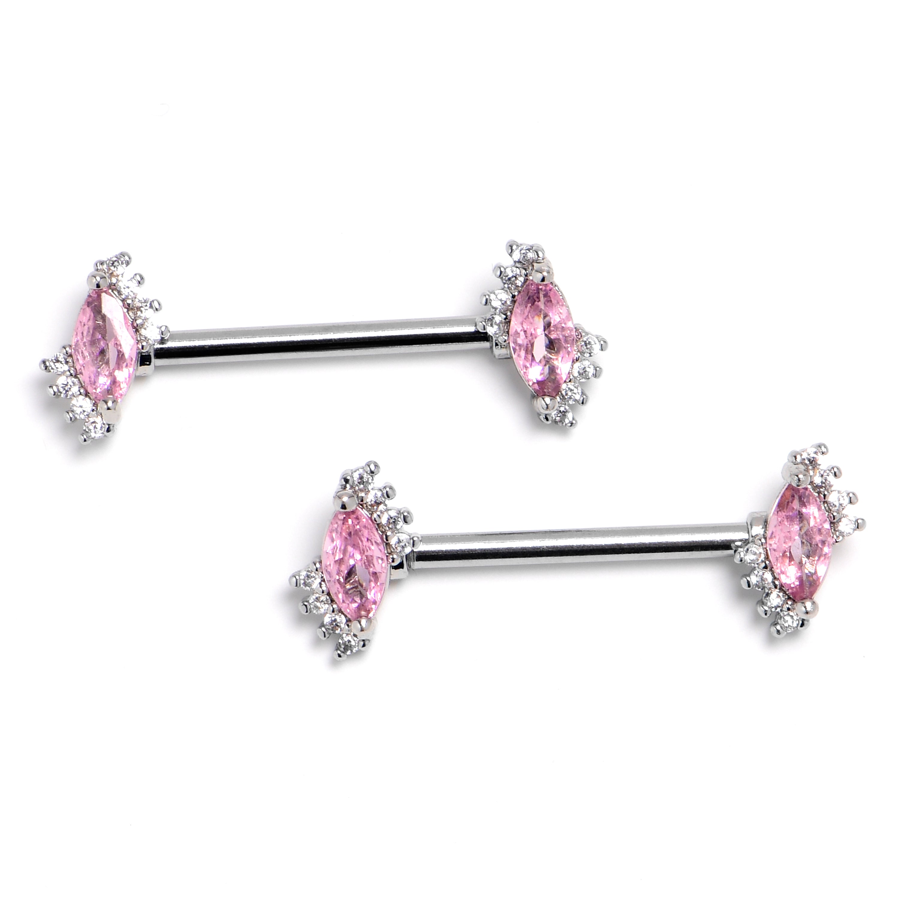 14G 9/16 Pink Gem Firey Drop Barbell Nipple Ring Set