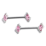 14 Gauge 9/16 Pink Gem Firey Drop Barbell Nipple Ring Set