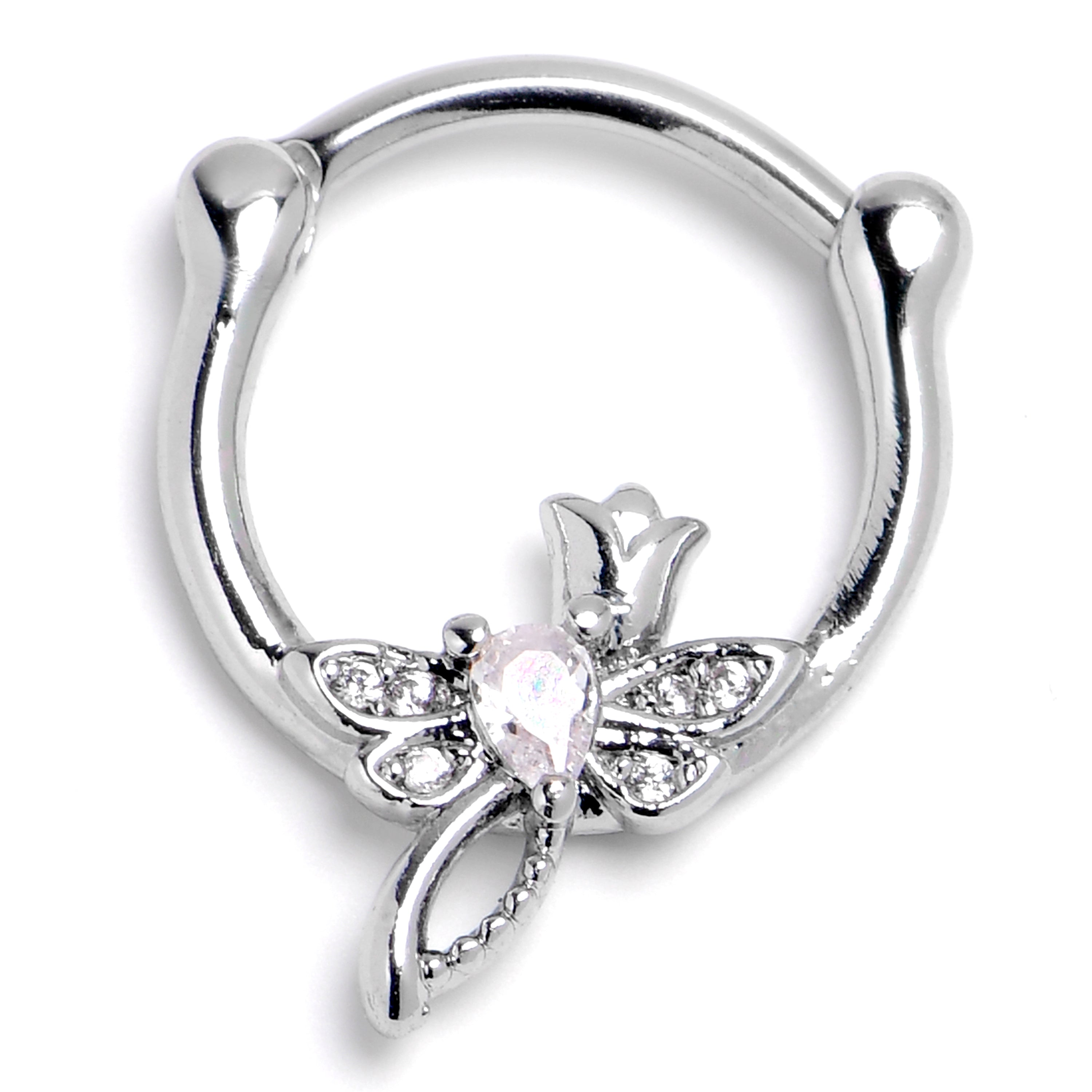 16G 3/8 Clear Gem Bold Dragonfly Cartilage Clicker