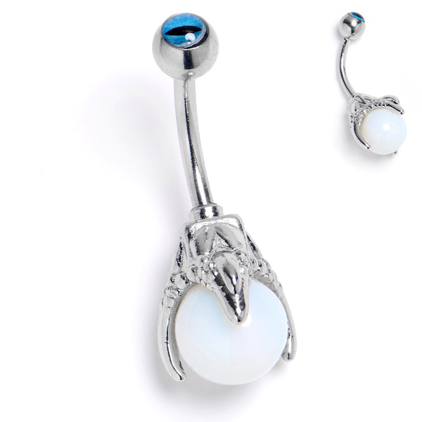 Blue Gem Claw Hand White Orb Belly Ring