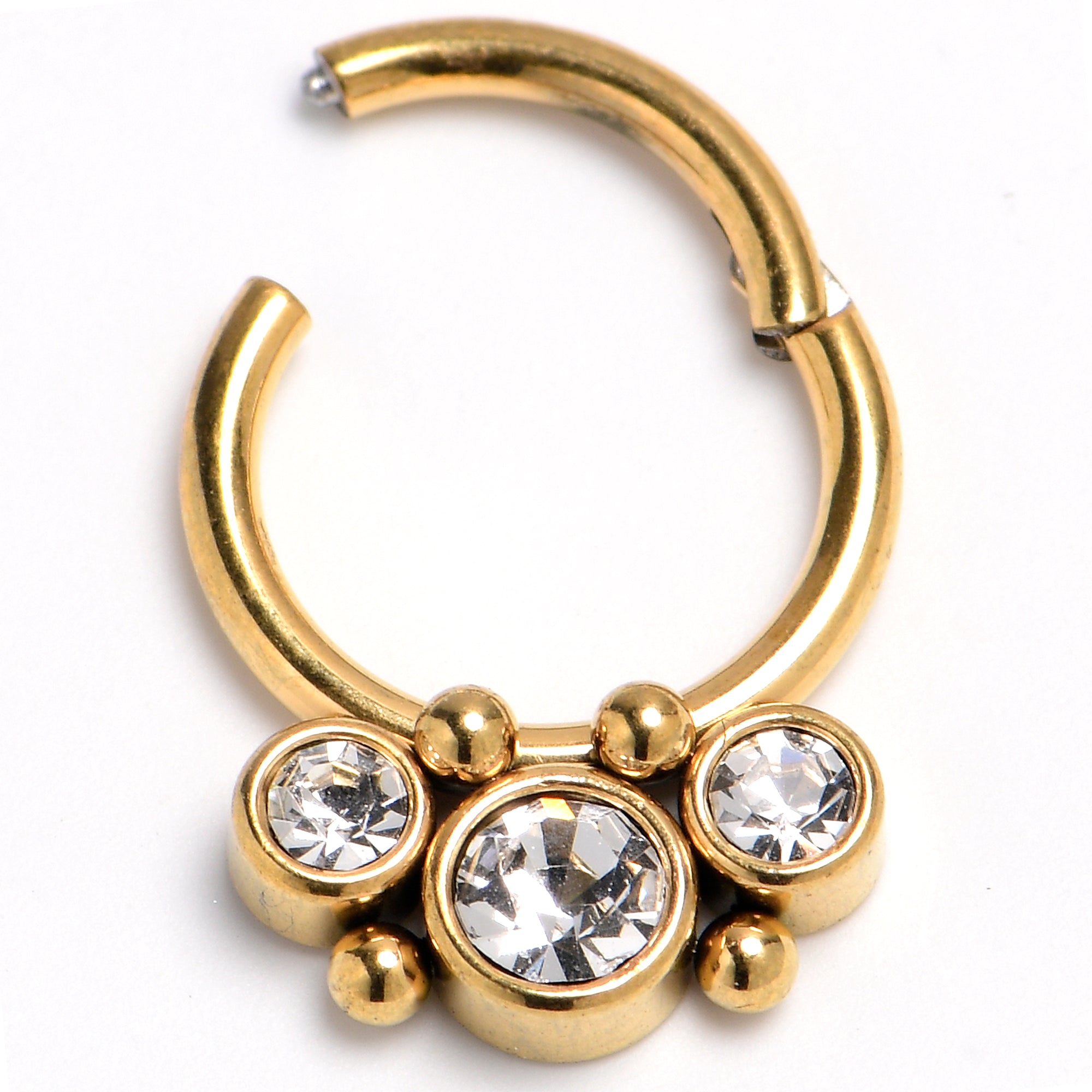 16G 5/16 Front Facing CZ Gold PVD Precision Hinge Closure Segment Ring