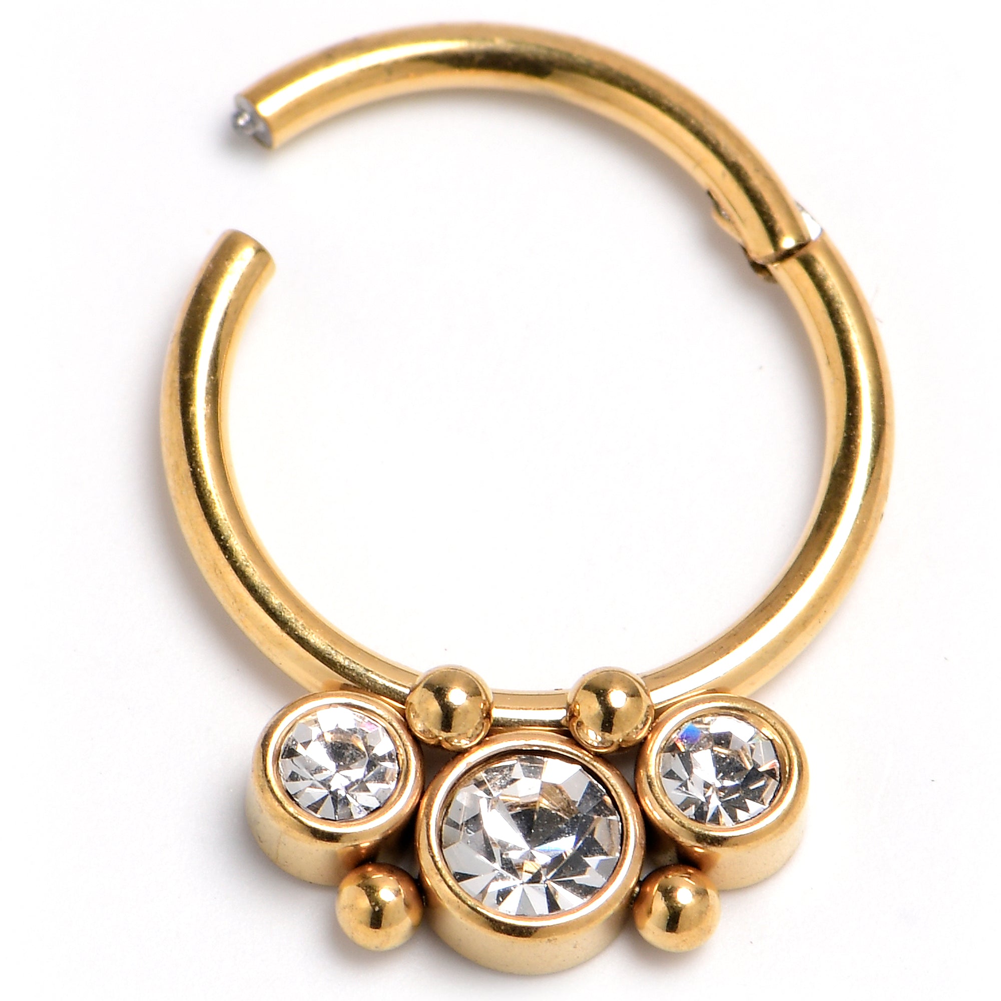 16G 3/8 Front Facing CZ Gold PVD Precision Hinge Closure Segment Ring