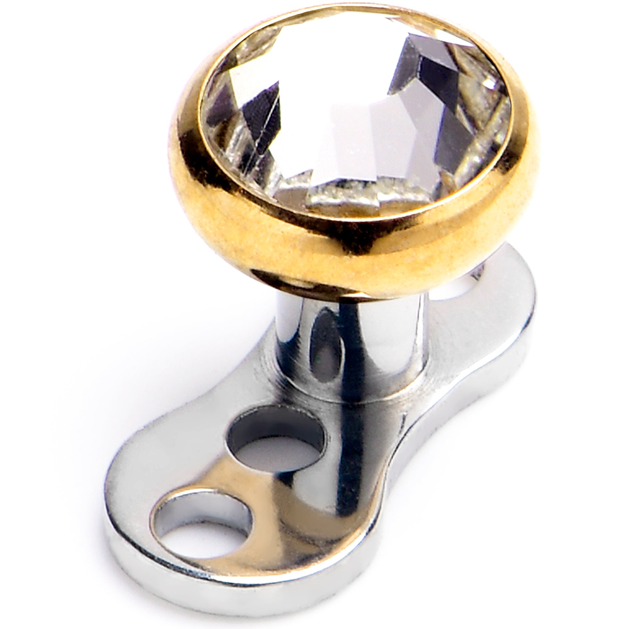 16 Gauge 4mm Gem Bezel Gold Top 3 Hole Dermal Implant Grade Titanium Anchor Base