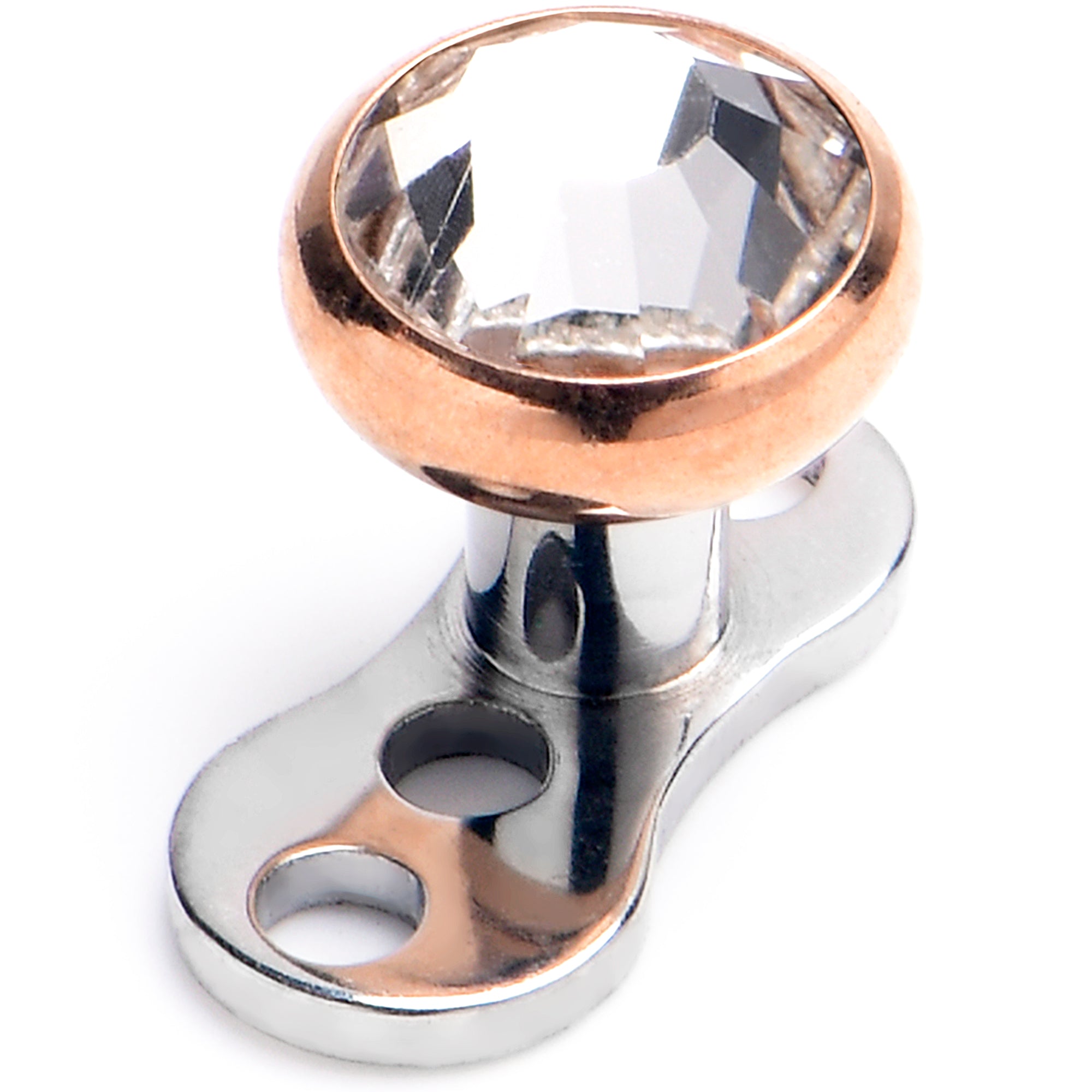 16 Gauge 4mm Gem Bezel Rose Gold Top 3 Hole Dermal Implant Grade Titanium Anchor Base