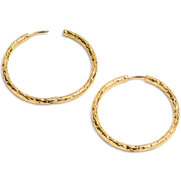 Gold PVD Steel Post Impressions 30mm Hoop Earrings