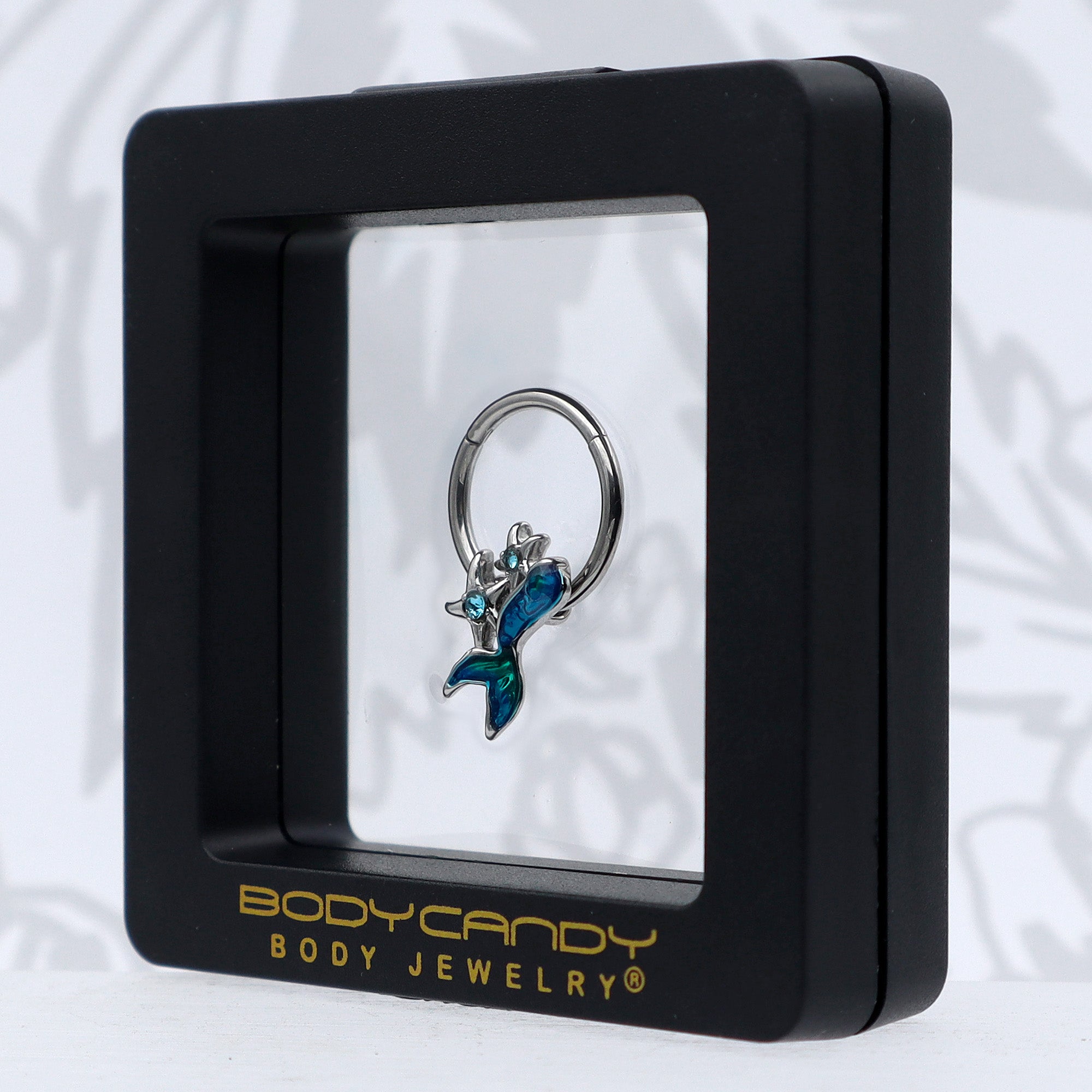 16G 3/8 Blue Gem Blue Mermaid Tail Stars Hinged Segment Ring