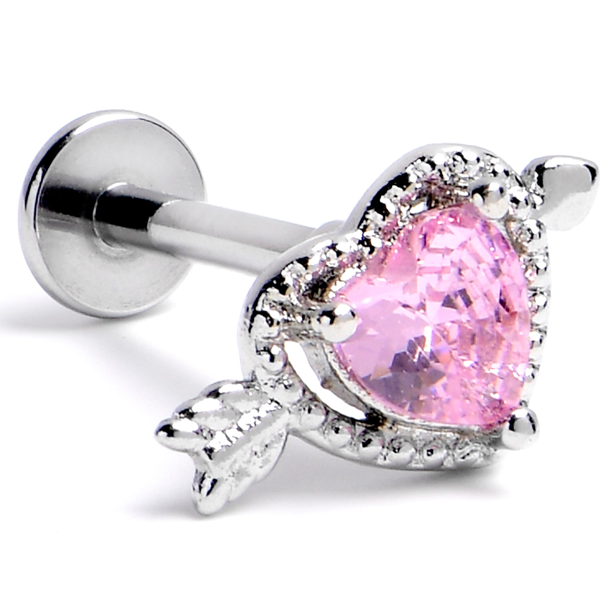 16G 5/16 Pink CZ Gem Fusion of Love Labret Monroe Tragus