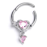 16 Gauge 3/8 Pink Gem Fusion of Love Arrow Heart Hinged Segment Ring