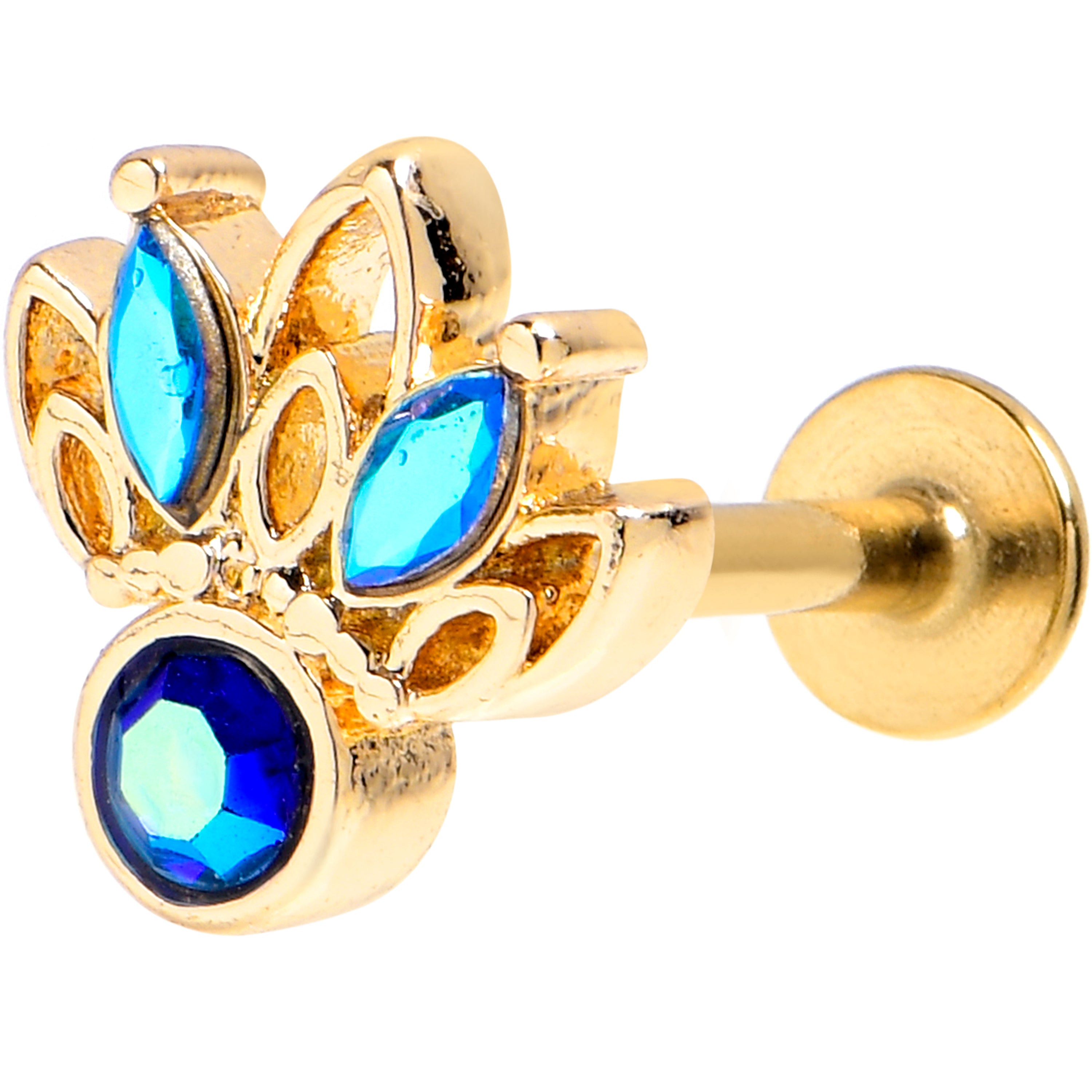 16G 5/16 Blue Gem Gold Tone Filigree Tiara Labret Monroe Tragus