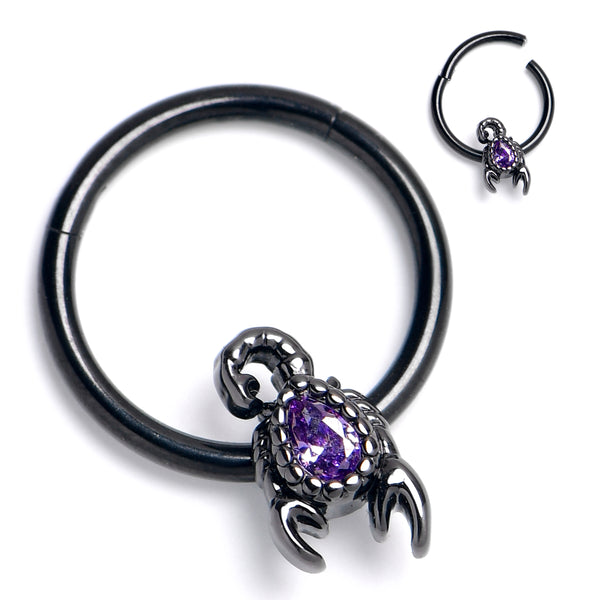 16 Gauge 3/8 Purple Gem Black Goth Scorpion Hinged Segment Ring