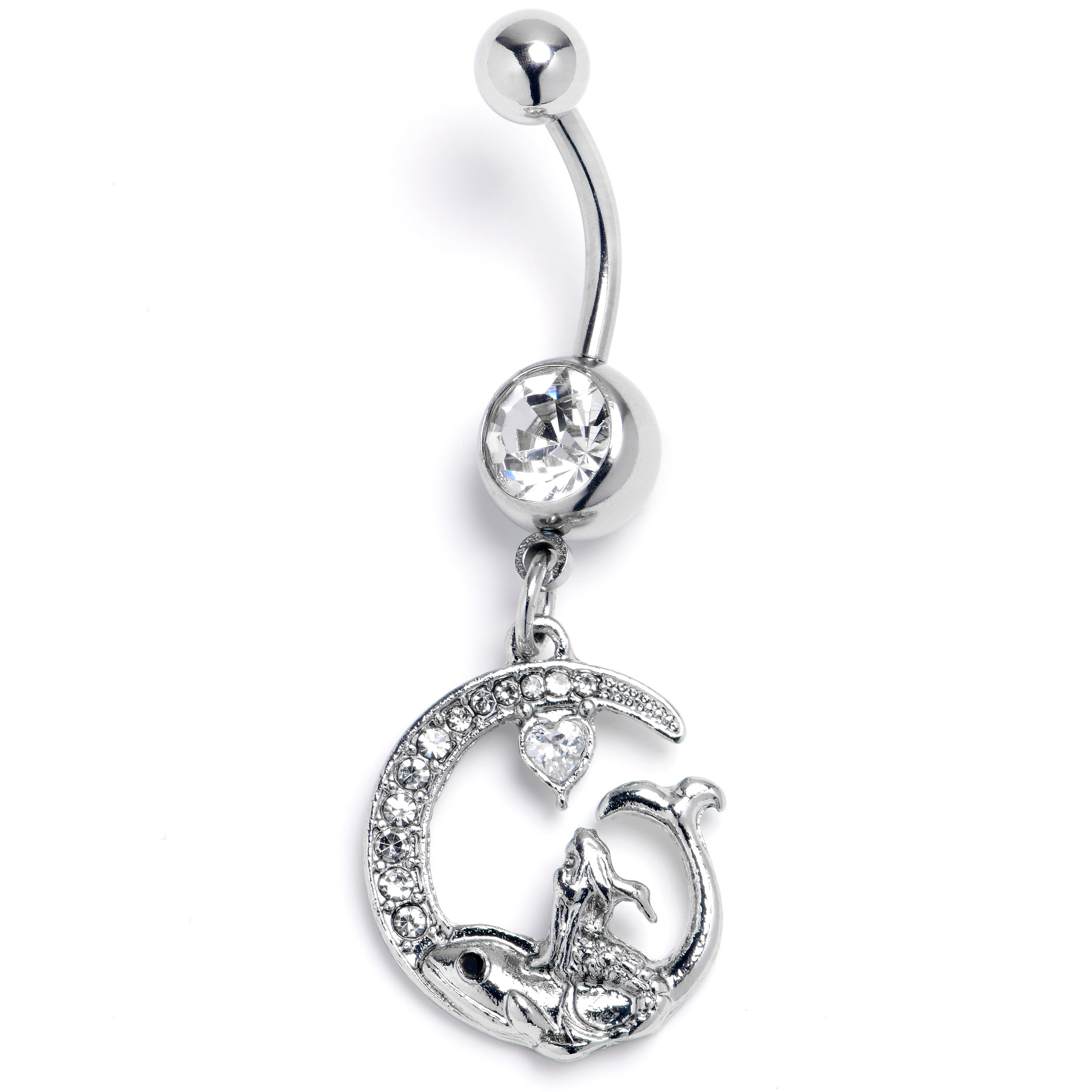 Clear Gem Riding Mermaid Dangle Belly Ring