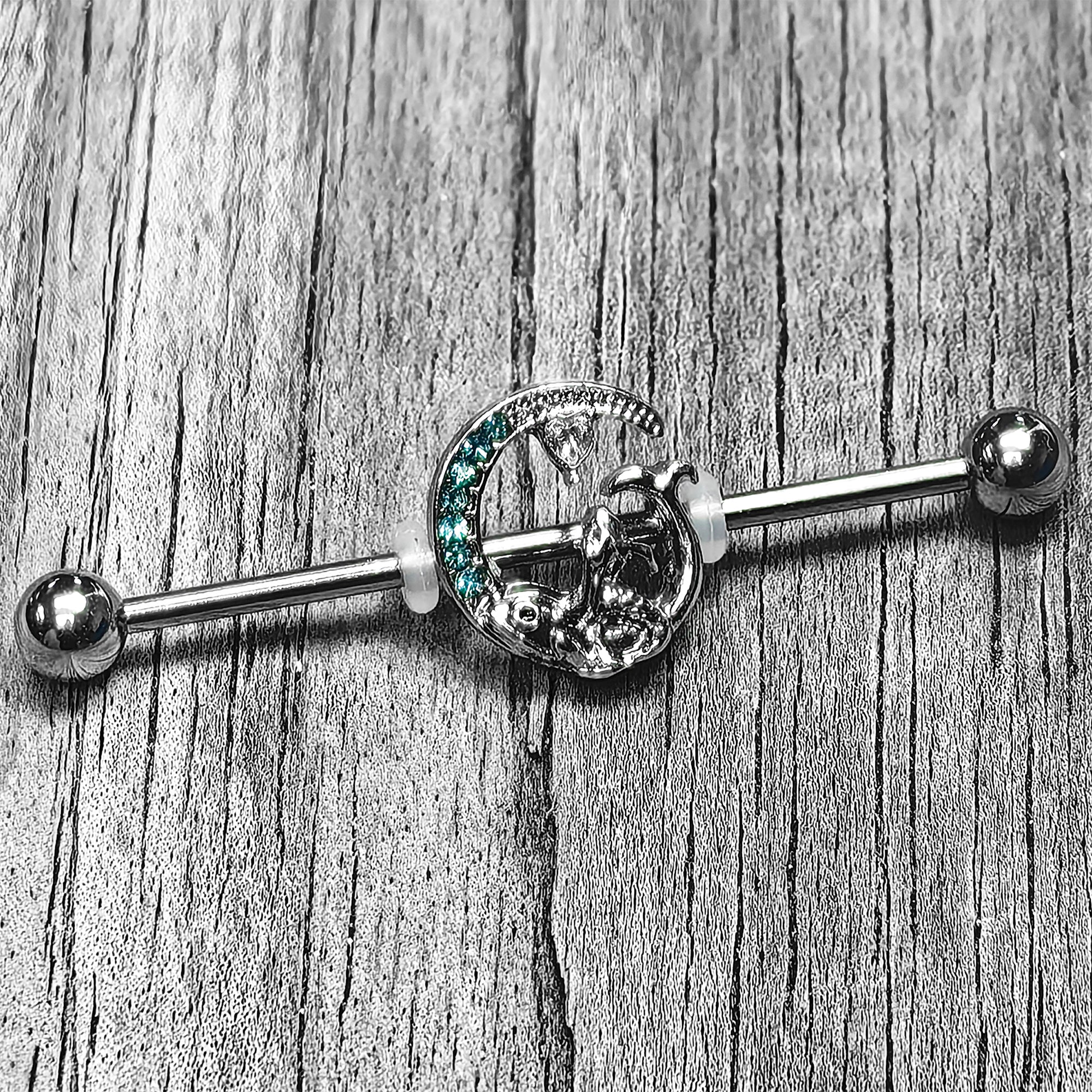 14G Blue Gem Fish of the Day Industrial Barbell 38mm