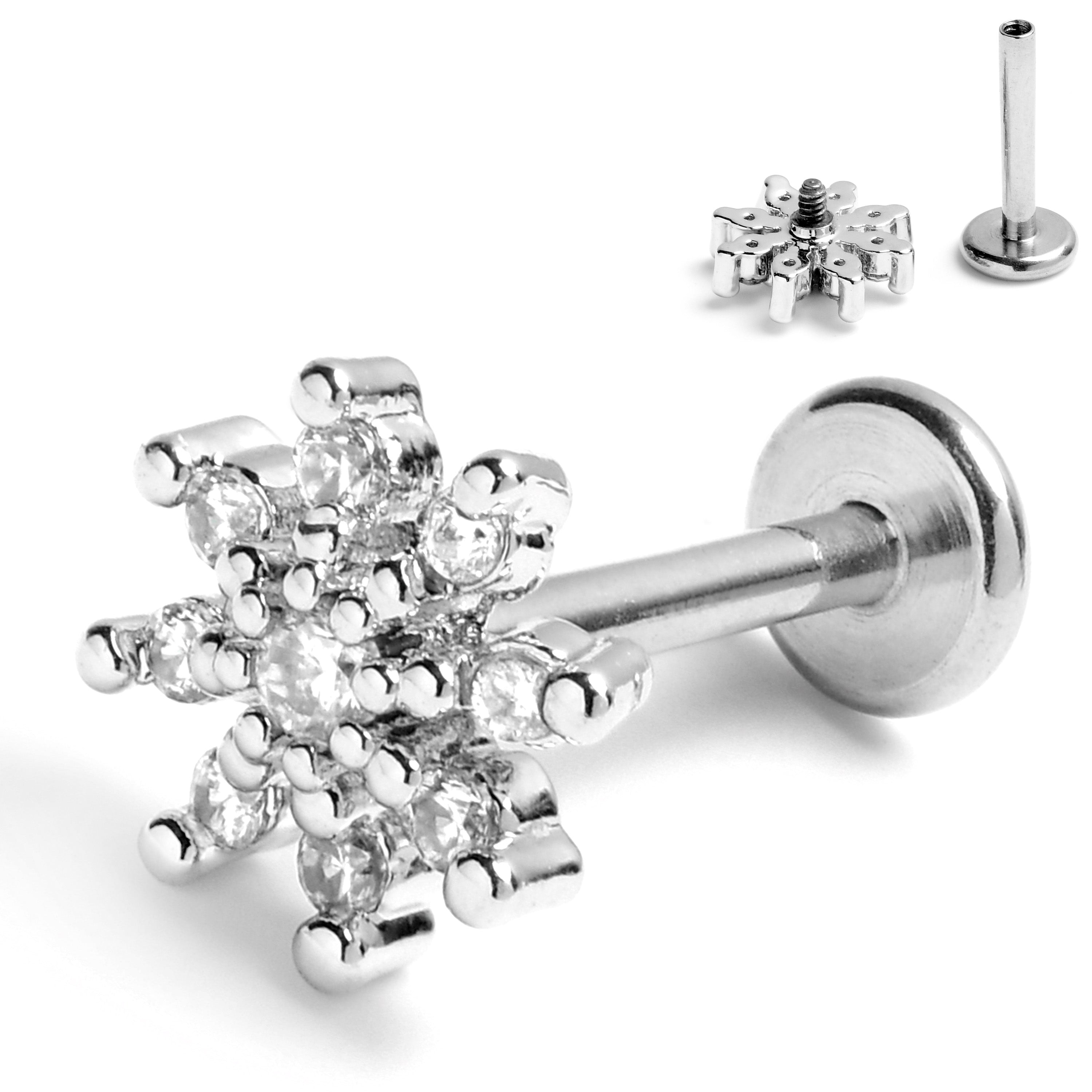 16G 5/16 Clear CZ Gem Fab Floral Internally Threaded Labret Tragus