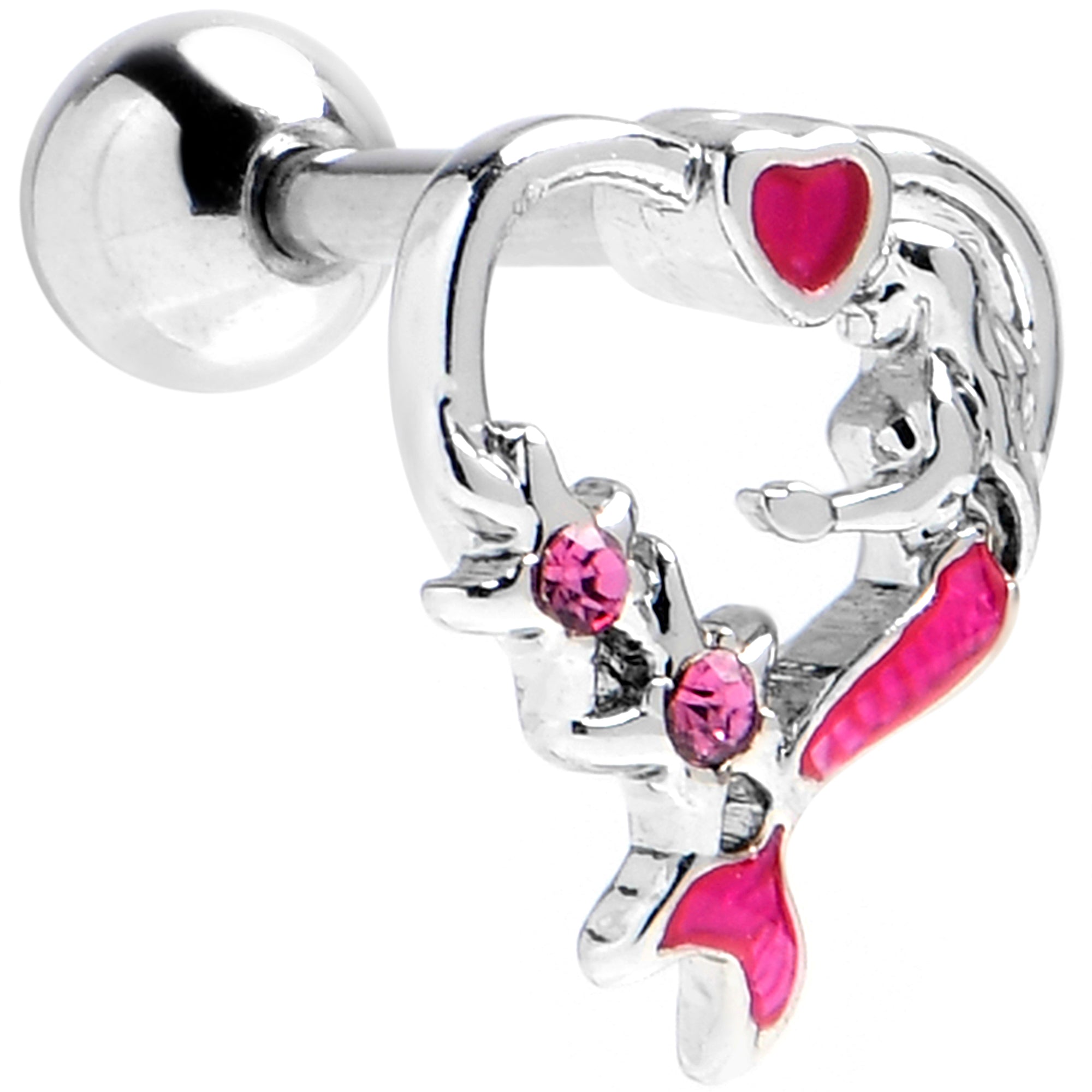 16 Gauge 1/4 Pink Gem Mermaid Stars Heart Cartilage Tragus Earring