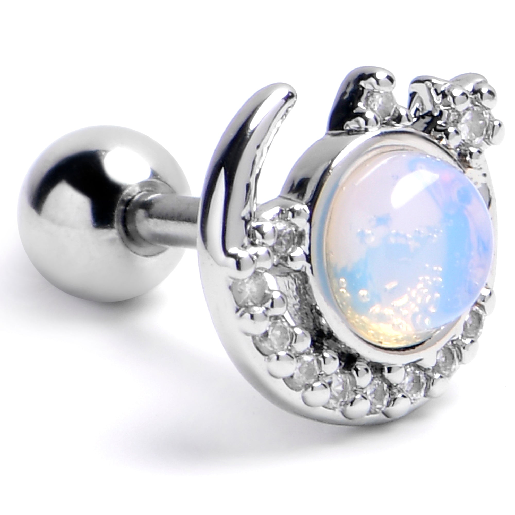 16 Gauge 1/4 Blue Faux Opal Crescent Moon Heavenly Cartilage Earring