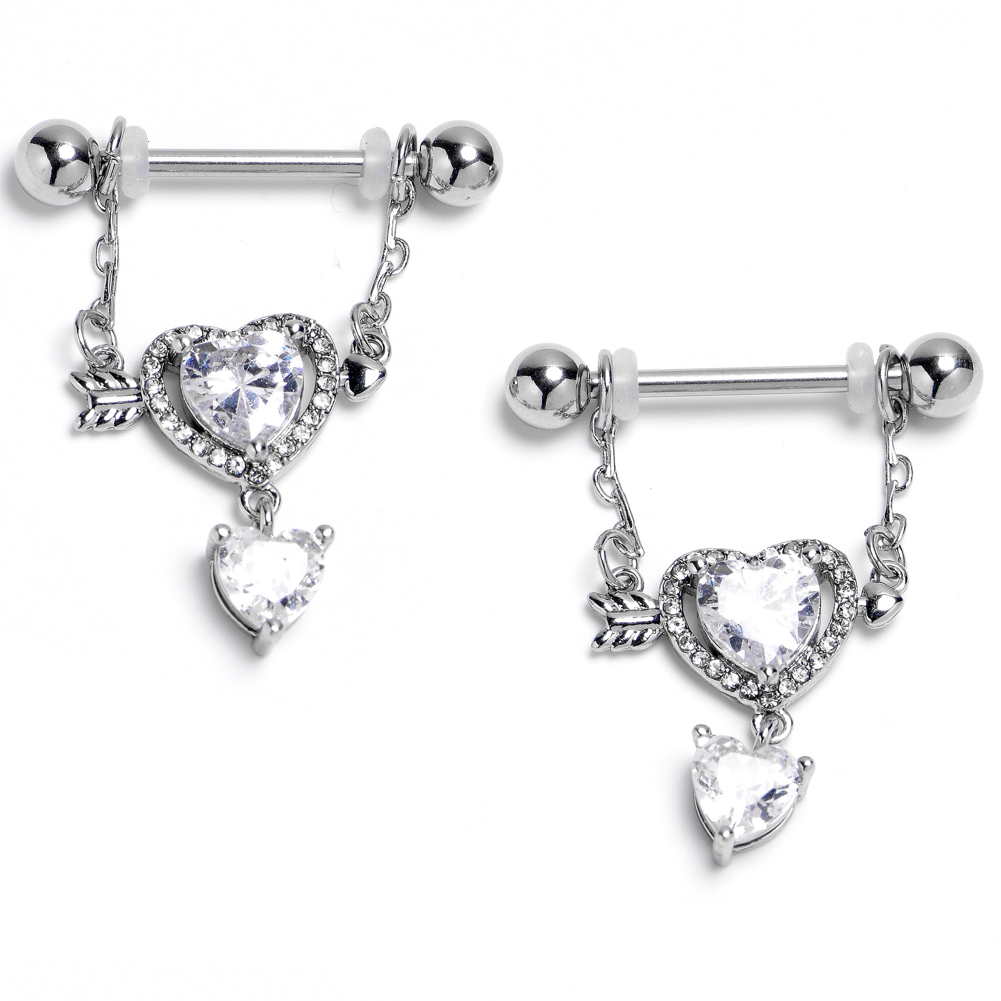 14G Fusion of Love Arrow Heart Dangle Nipple Ring Set