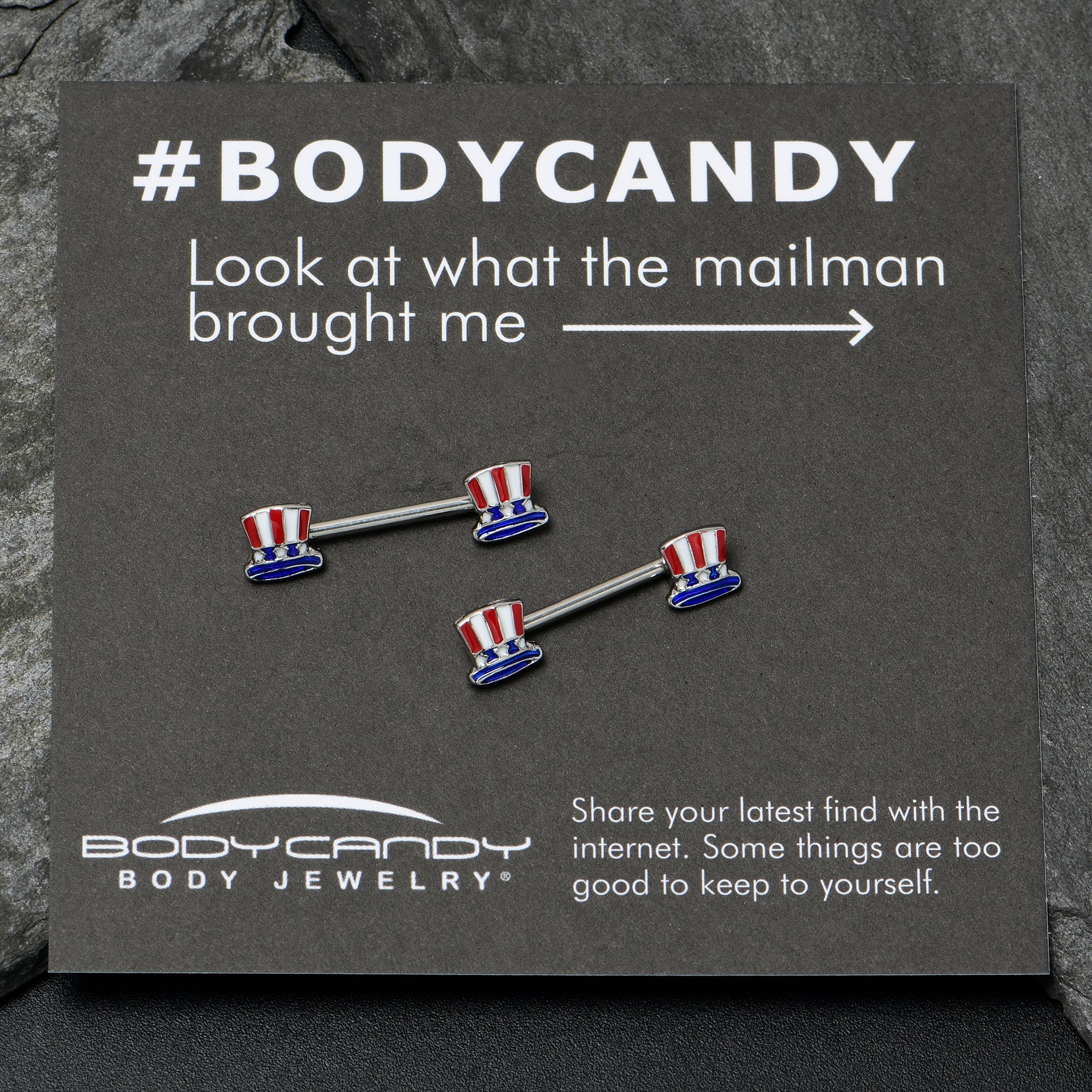 14G 9/16 Patriotic Top Hat Barbell Nipple Ring Set