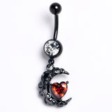 Clear Red Gem Black Heart Scroll Moon Dangle Belly Ring