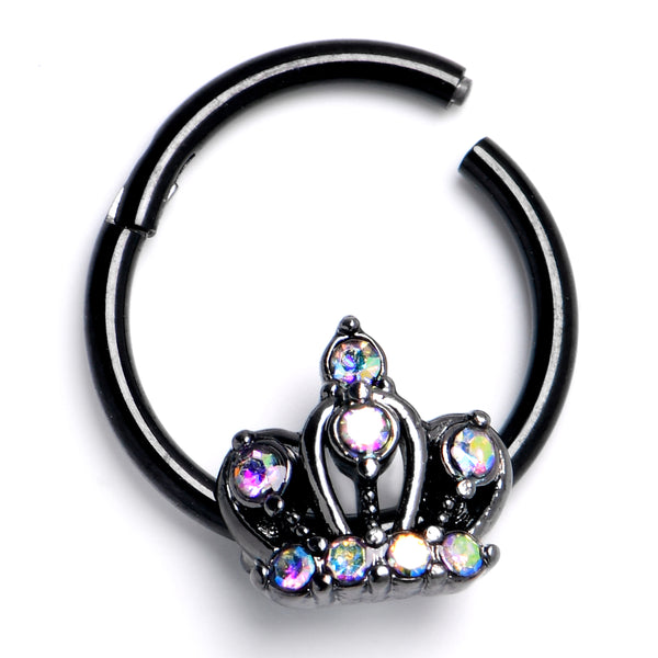 16 Gauge 3/8 Aurora CZ Gem Black Epic Crown Hinged Segment Ring