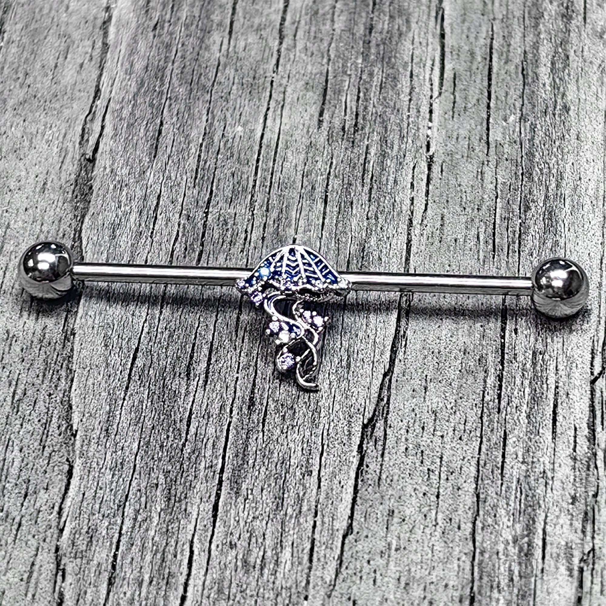 14G Clear Blue CZ Gem Jellyfish Blue Industrial Barbell 38mm