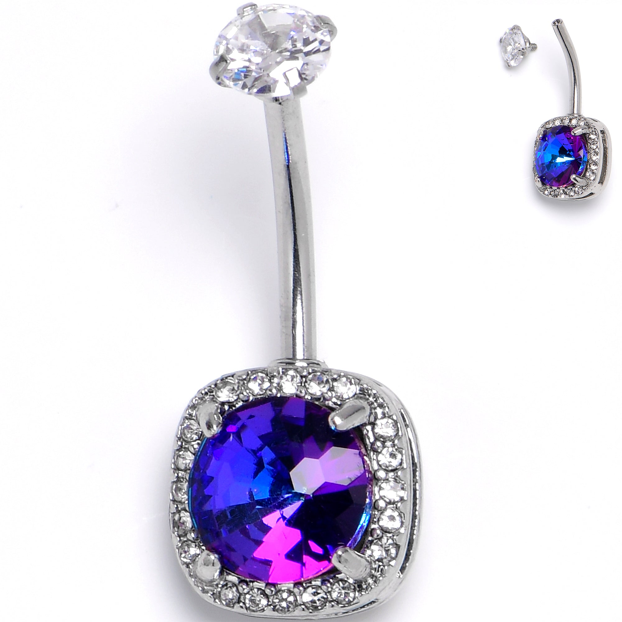 Purple Clear CZ Gem Baroque Square Glam Belly Ring