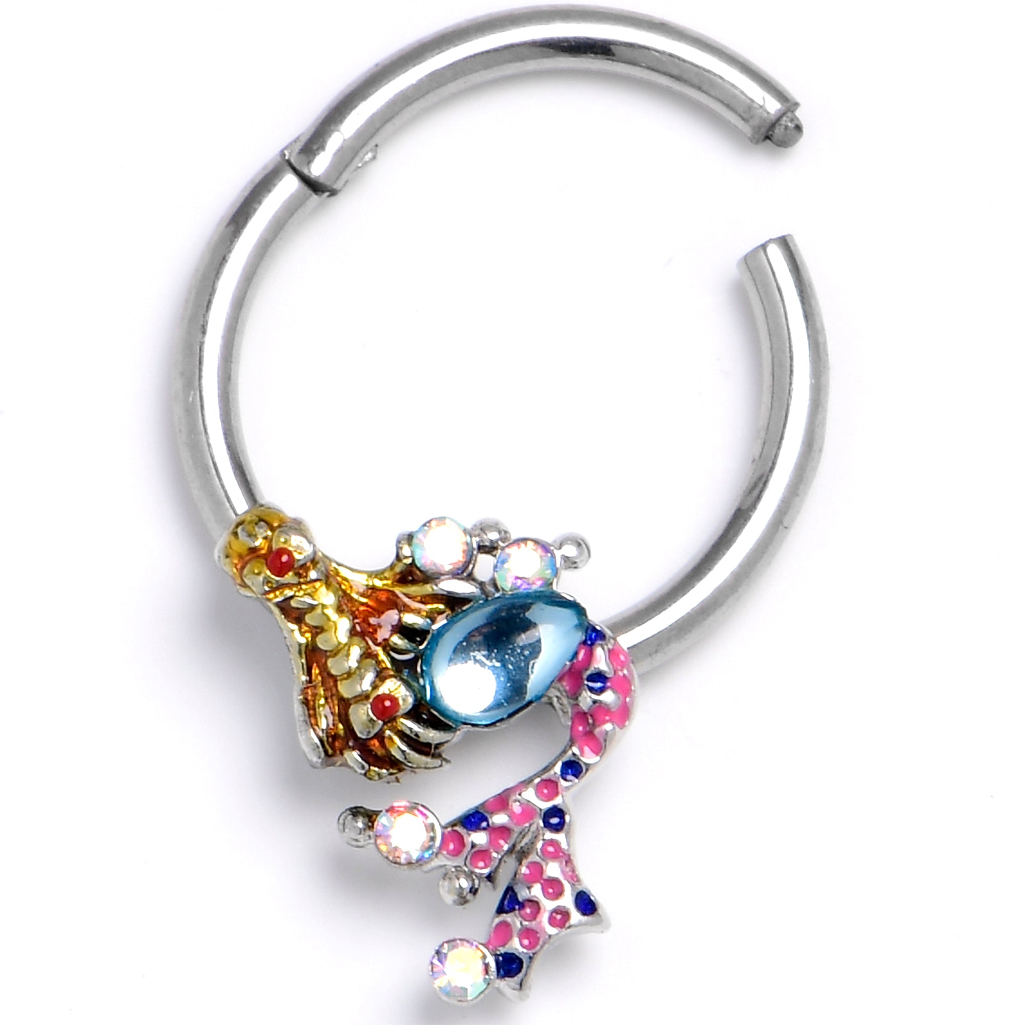 16 3/8G Blue Aurora Gem Abstract Mermaid Hinged Segment Ring