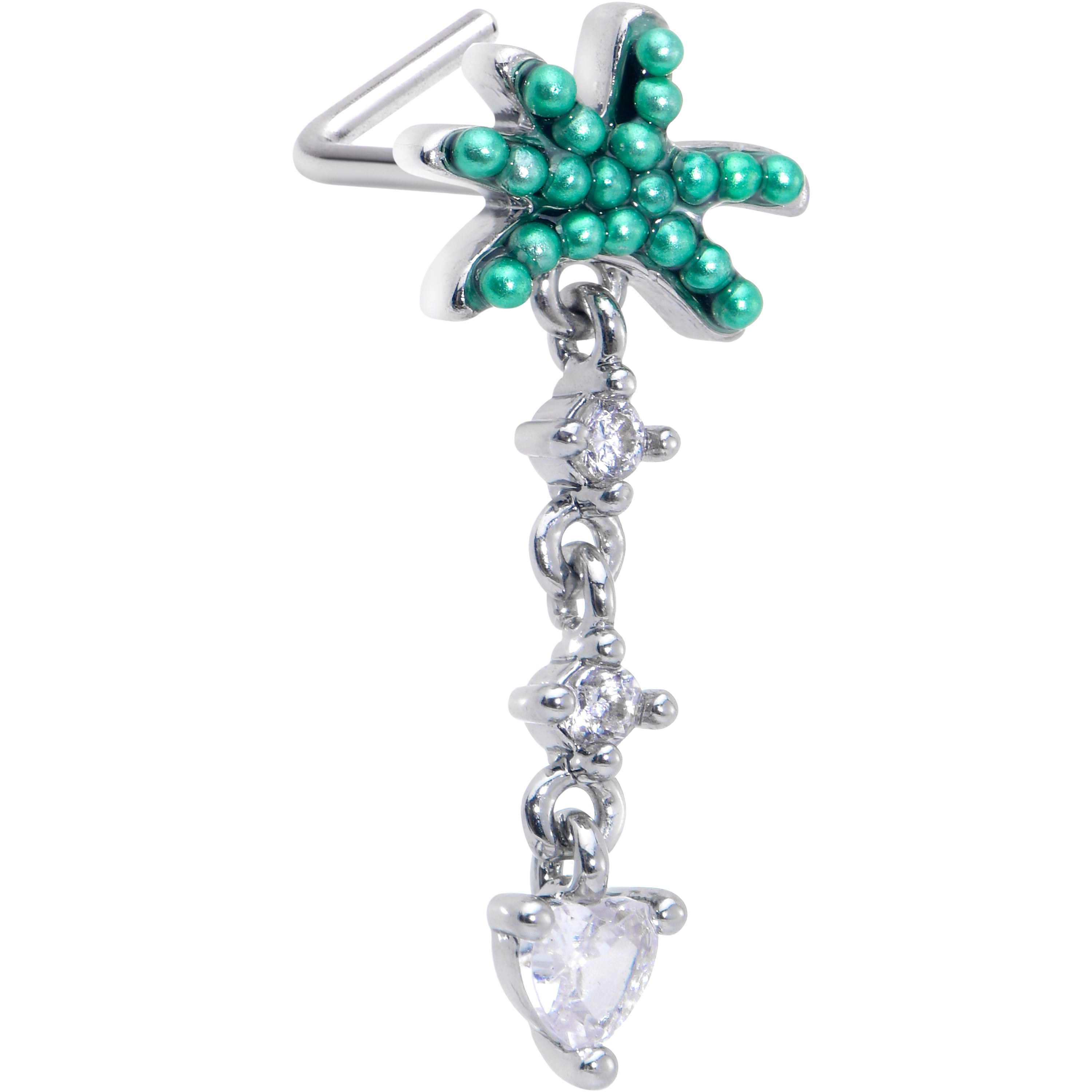 20G 7mm Clear Gem Palm Tree Love Dangle L Shape Nose Ring