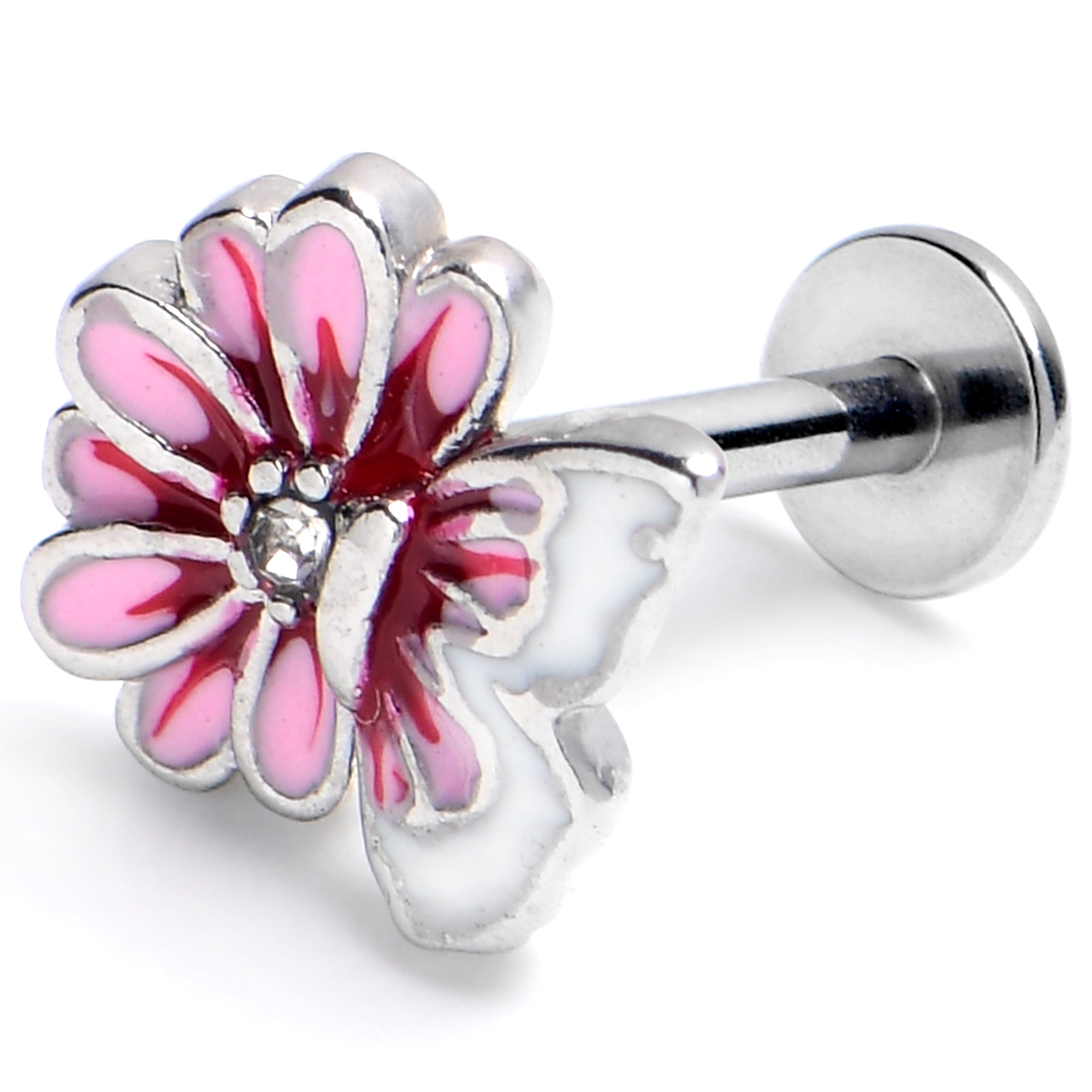 16G 5/16 Clear Gem Butterfly Blossom Pink Labret Monroe Tragus