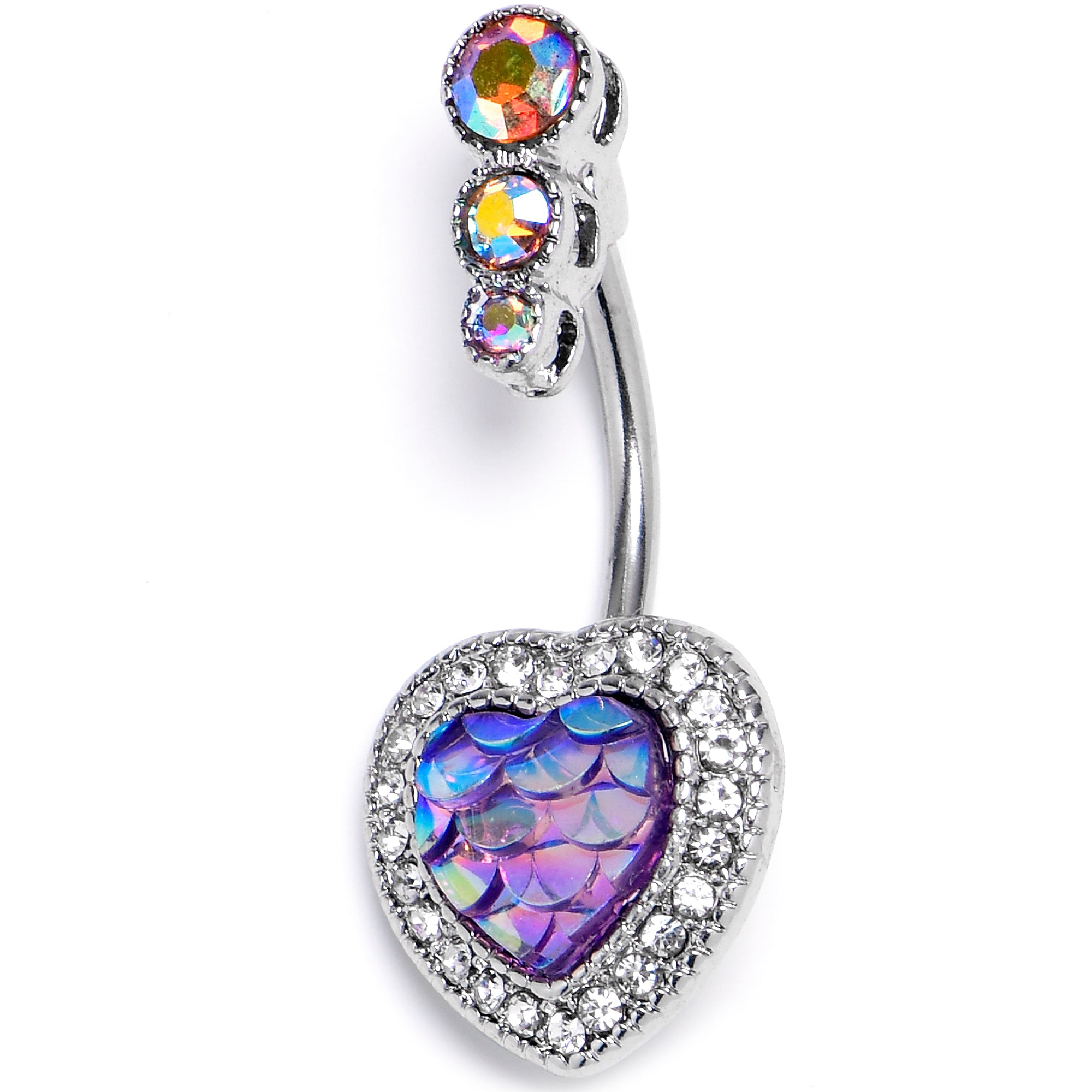 Aurora Gem Mermaid Scale Purple Heart Double Mount Belly Ring