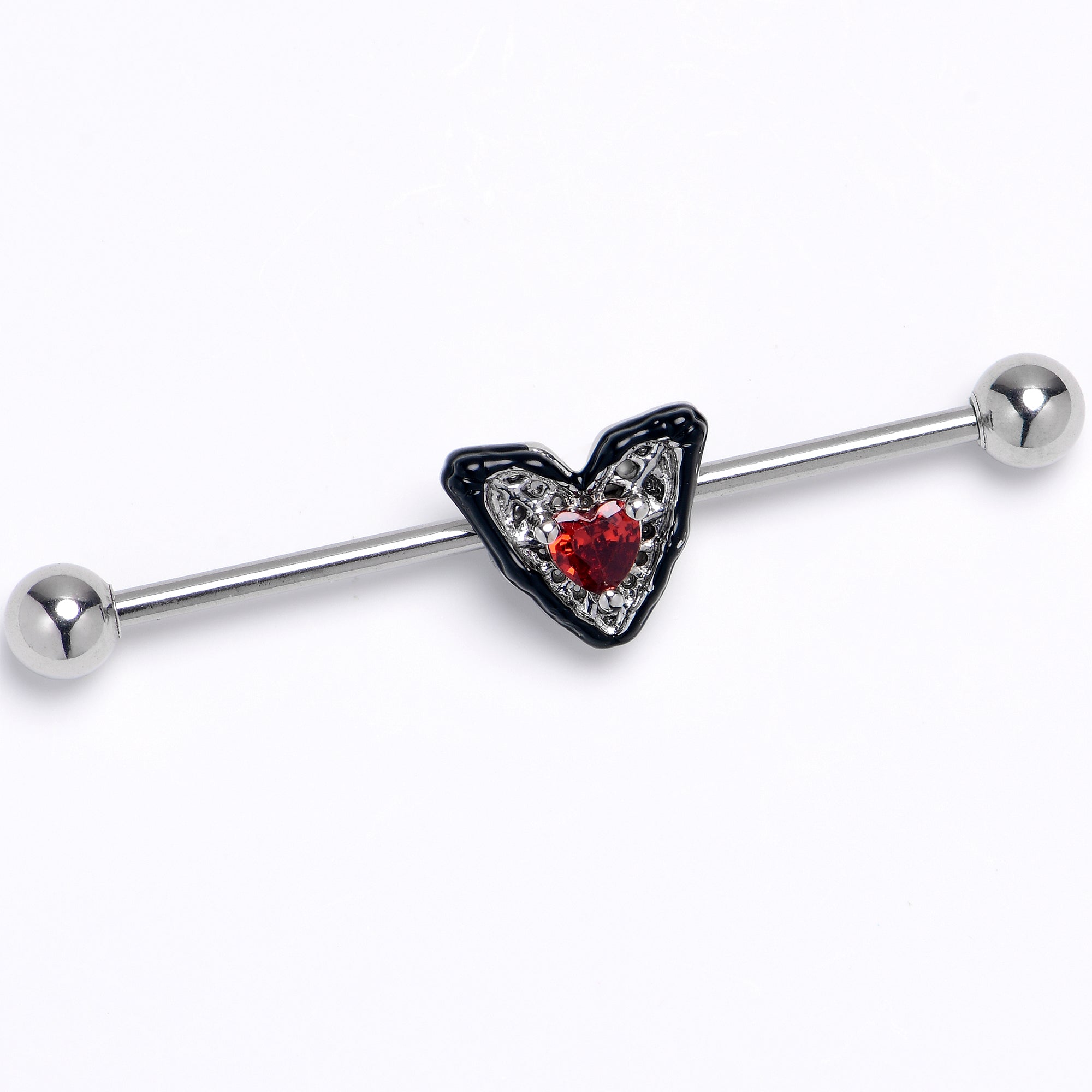14G Red CZ Gem Captured Heart Industrial Barbell 38mm