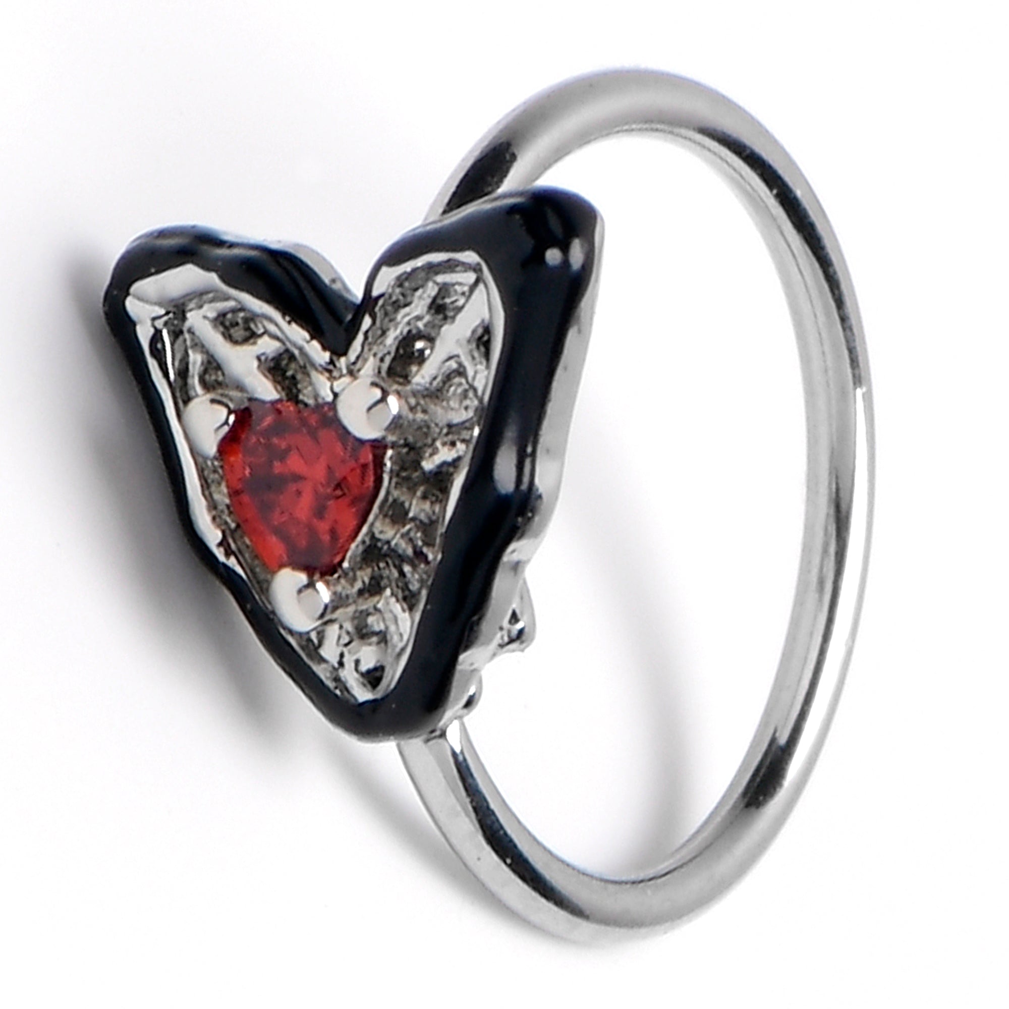 20G 5/16 Red Gem Captured Heart Nose Hoop