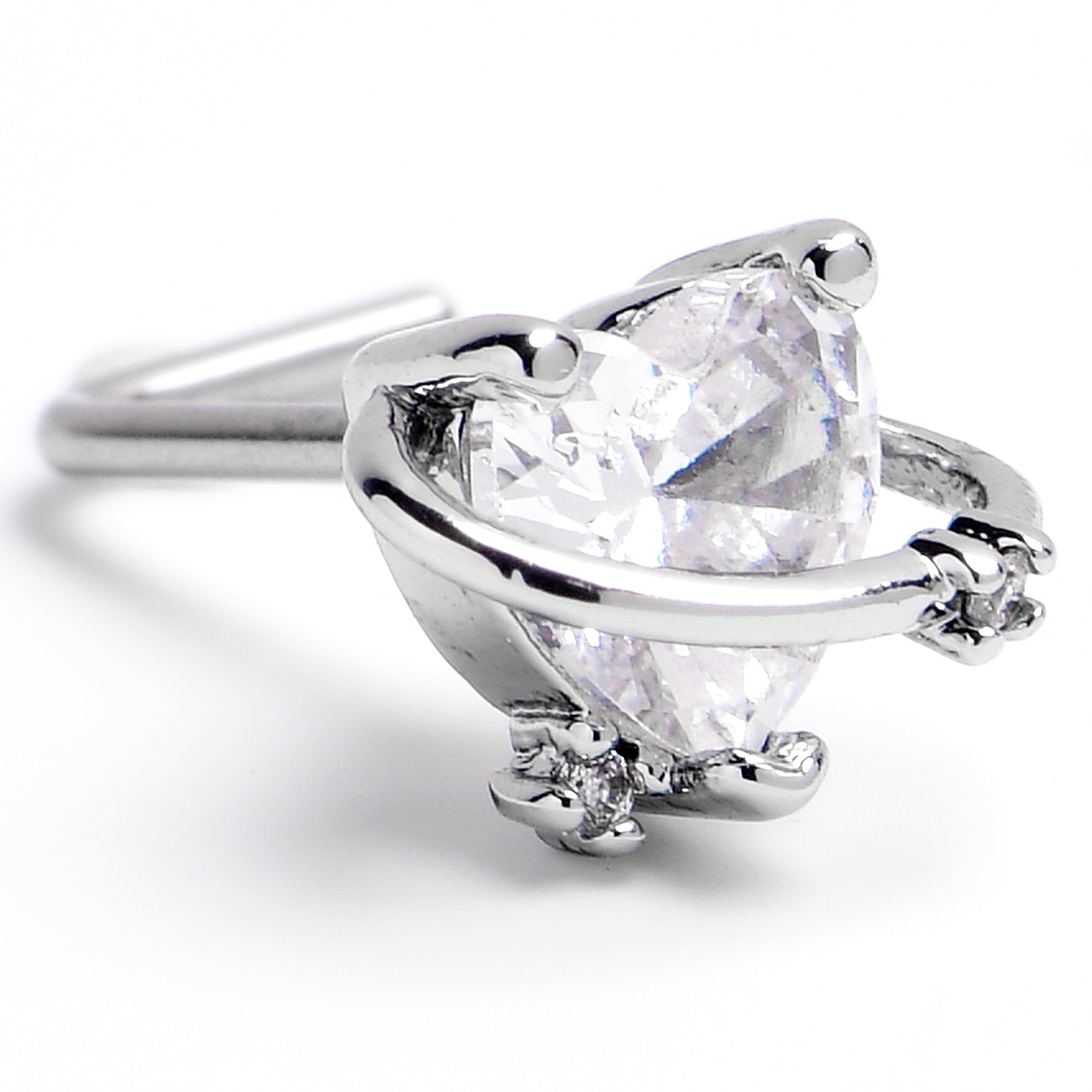 20G 1/4 Clear CZ Gem Heart Saturn L Shape Nose Ring