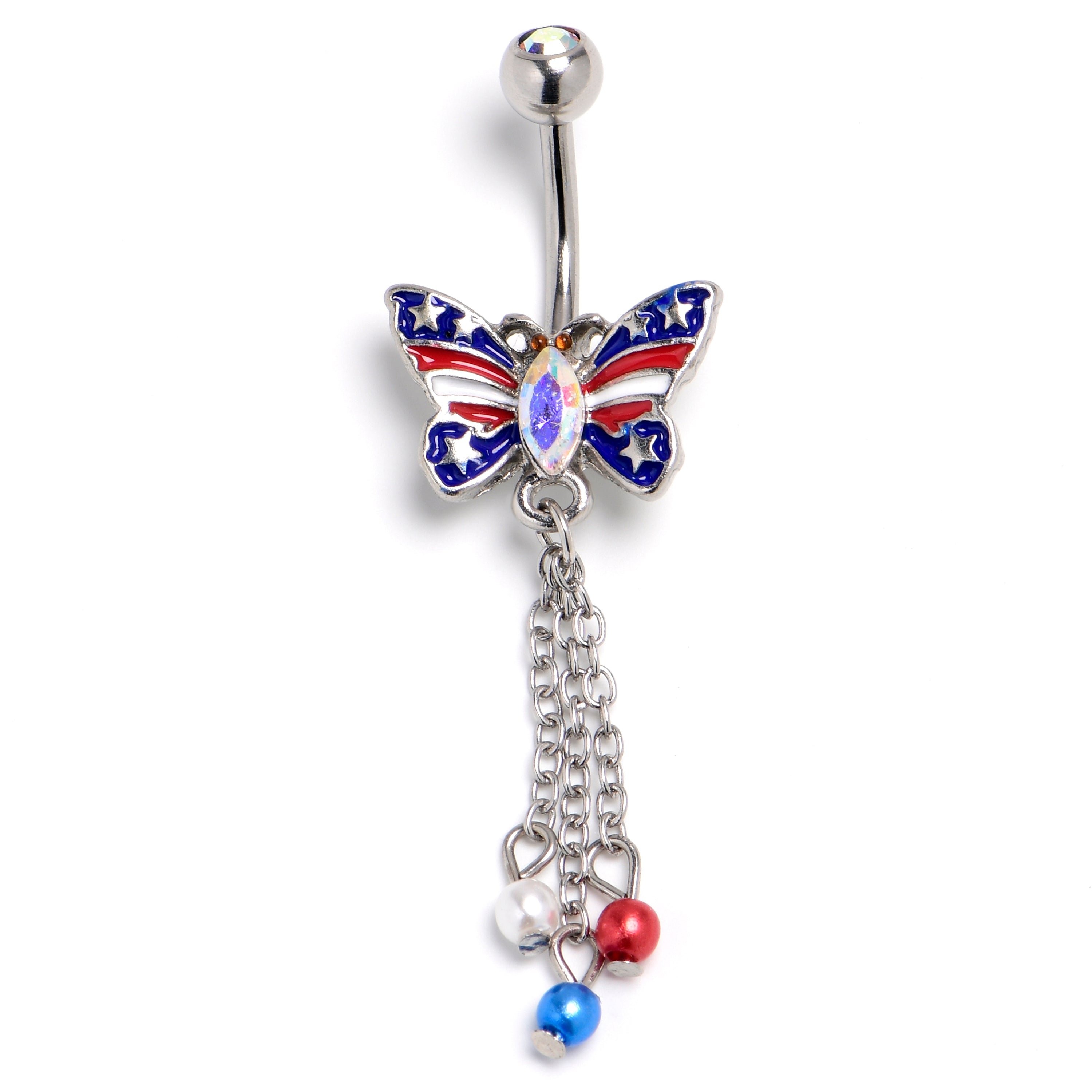 Aurora Gem Patriotic Butterfly Dangle Belly Ring