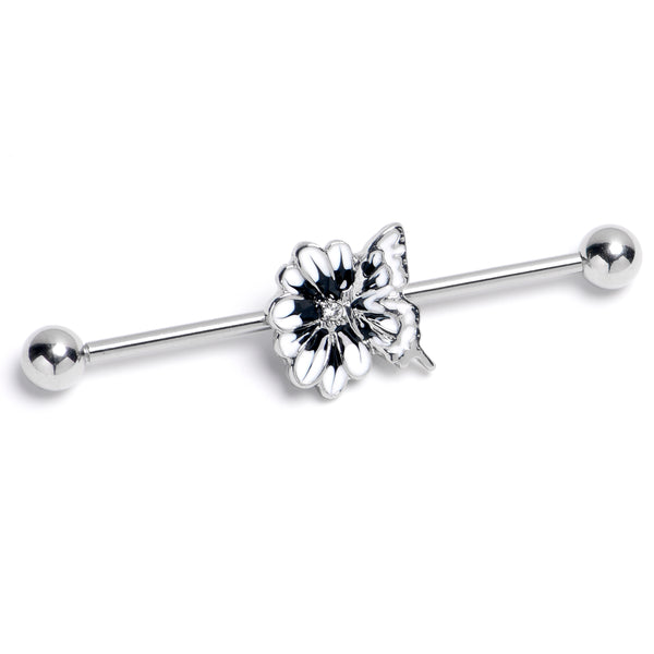 14 Gauge Clear Gem Butterfly Blossom White Industrial Barbell 38mm