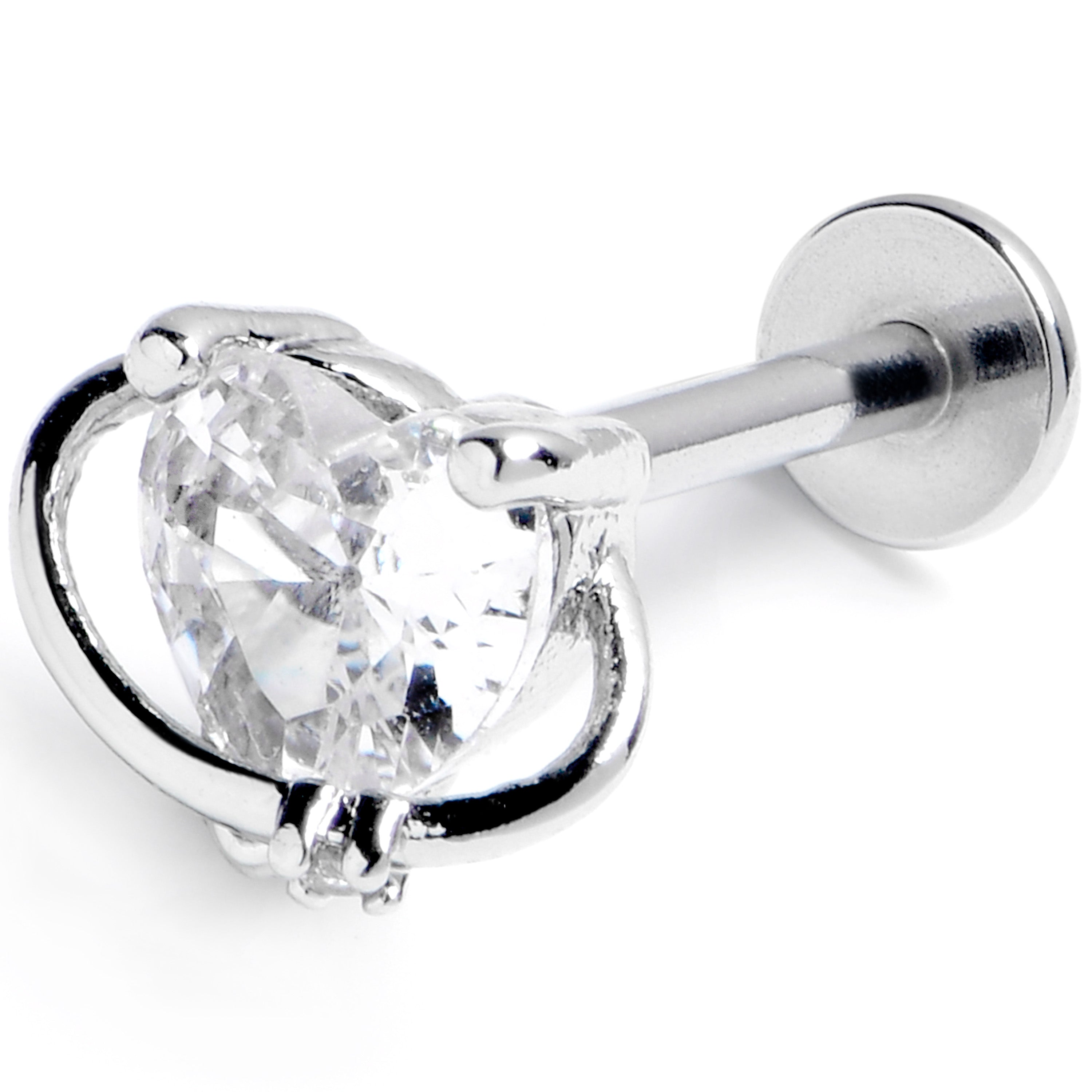 16G 5/16 Clear CZ Gem Saturn Heart Labret Monroe Tragus