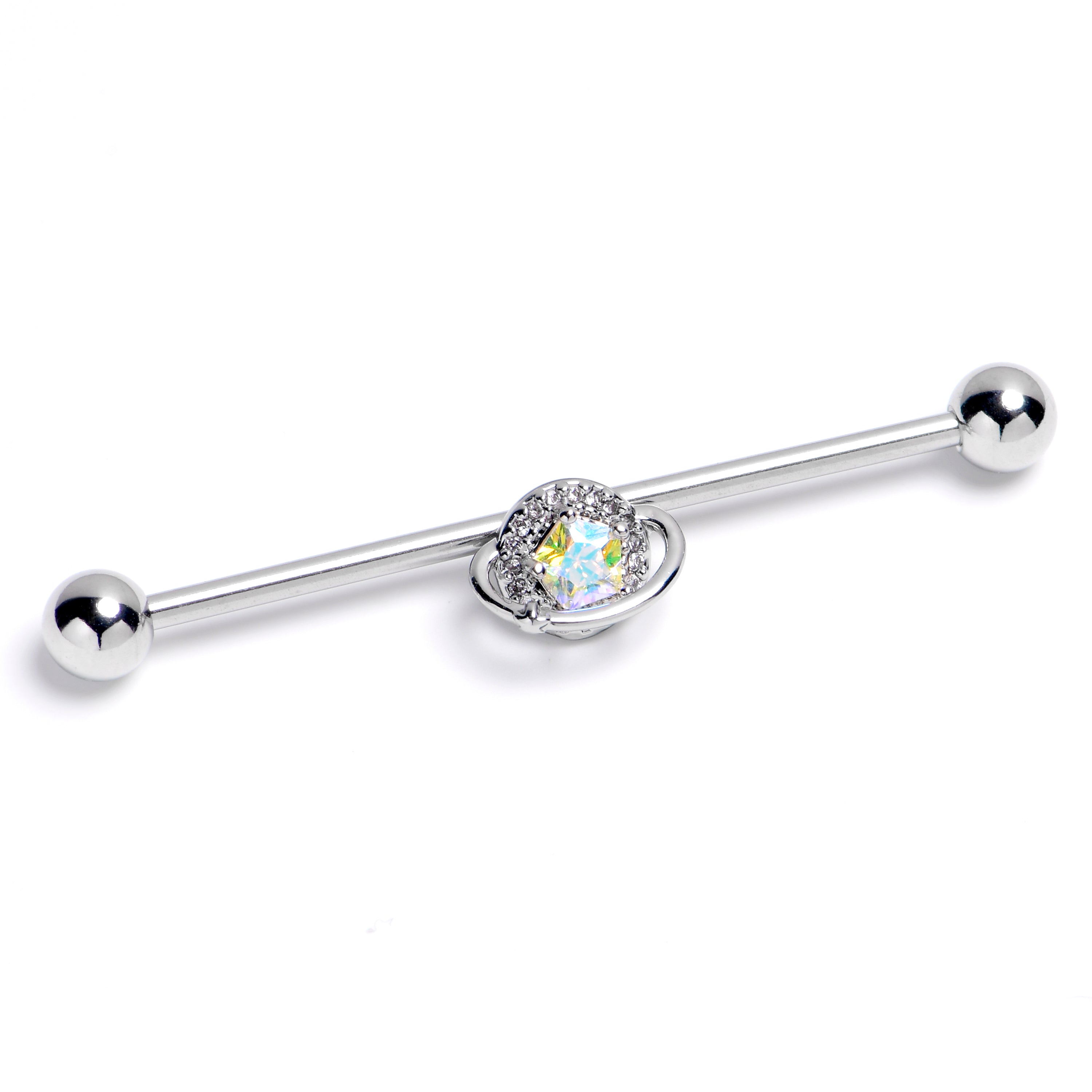 14G Aurora Gem Textured Saturn Industrial Barbell 38mm