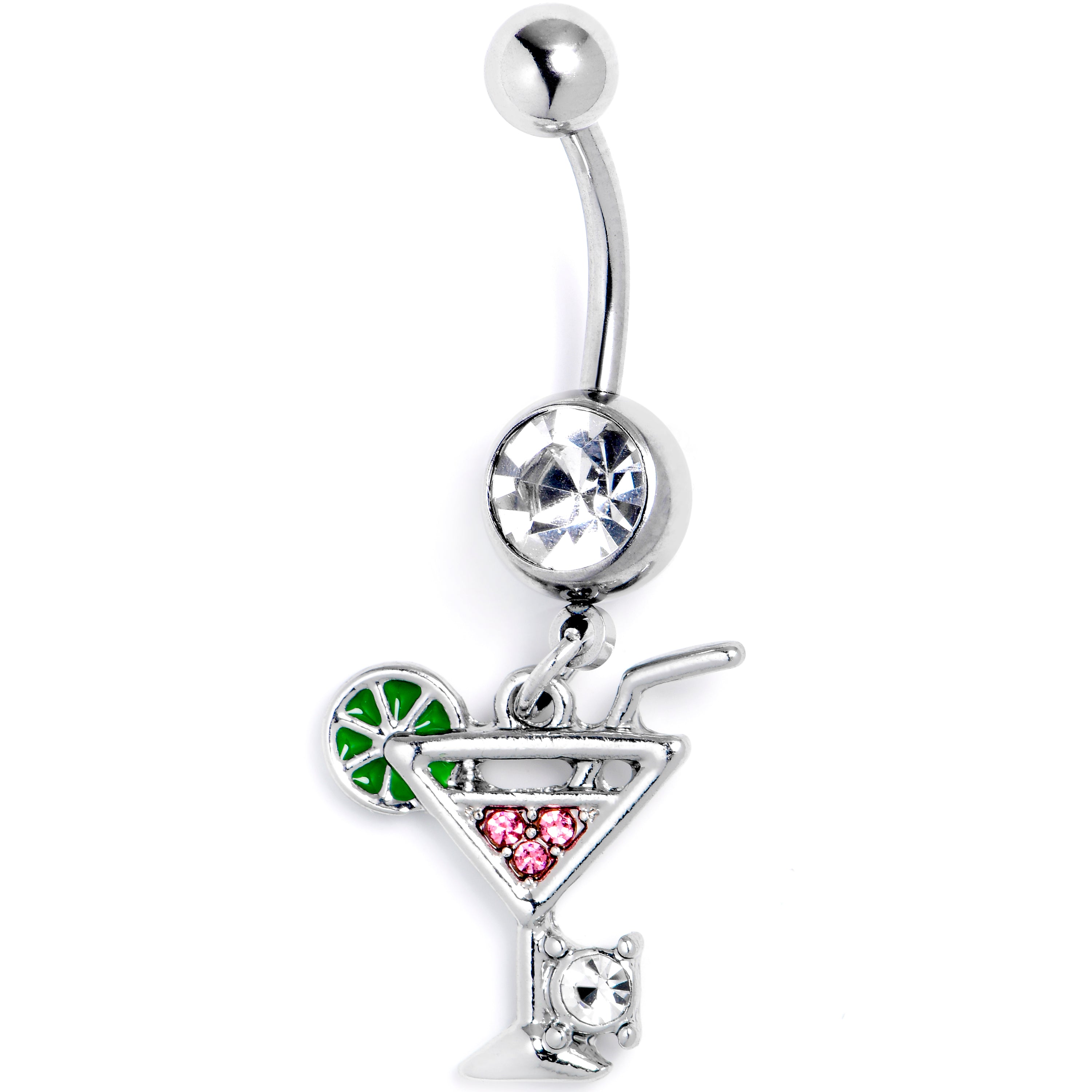 Clear Pink Gem Cocktail Hour Dangle Belly Ring