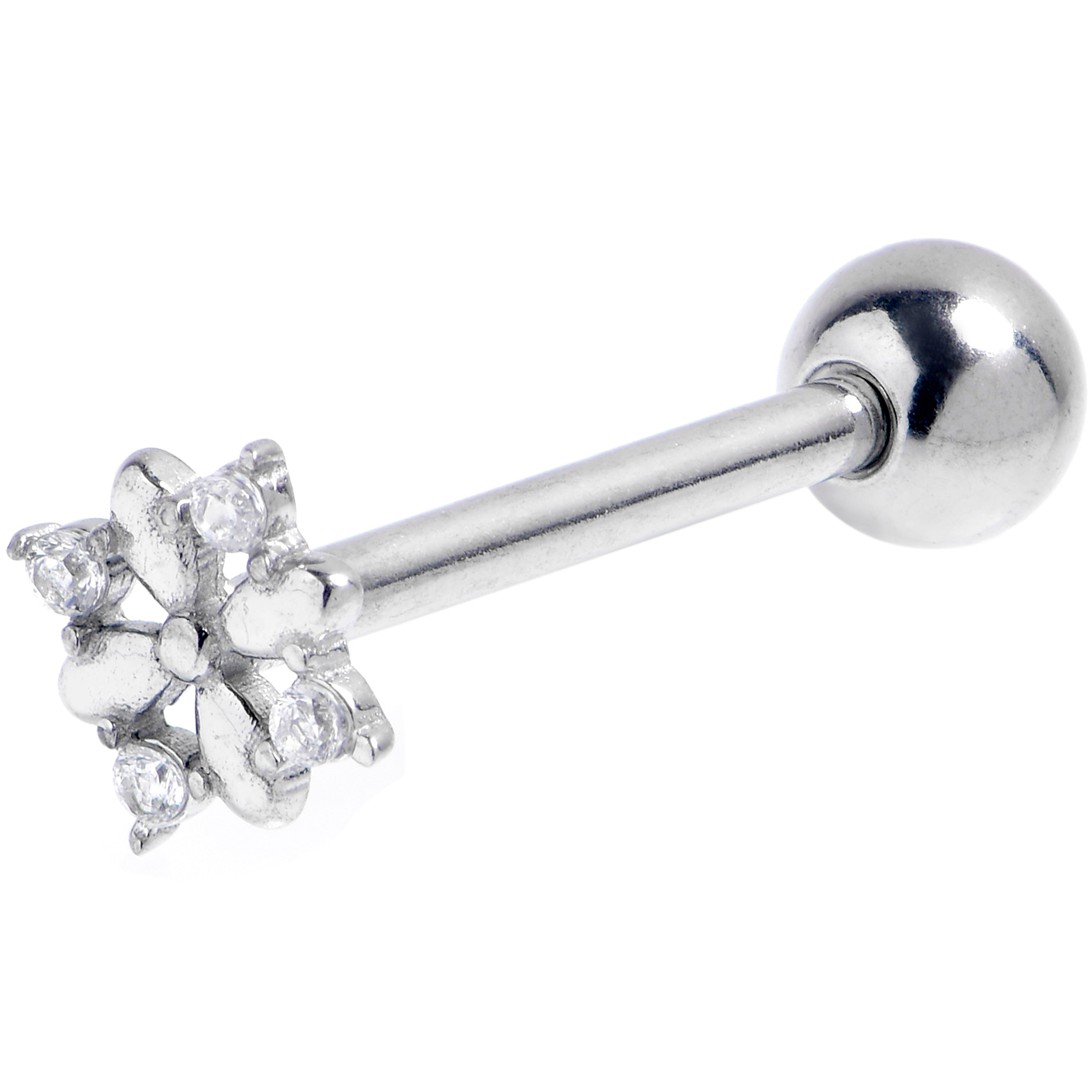 Clear CZ Gem Simply Starry Styled Barbell Tongue Ring