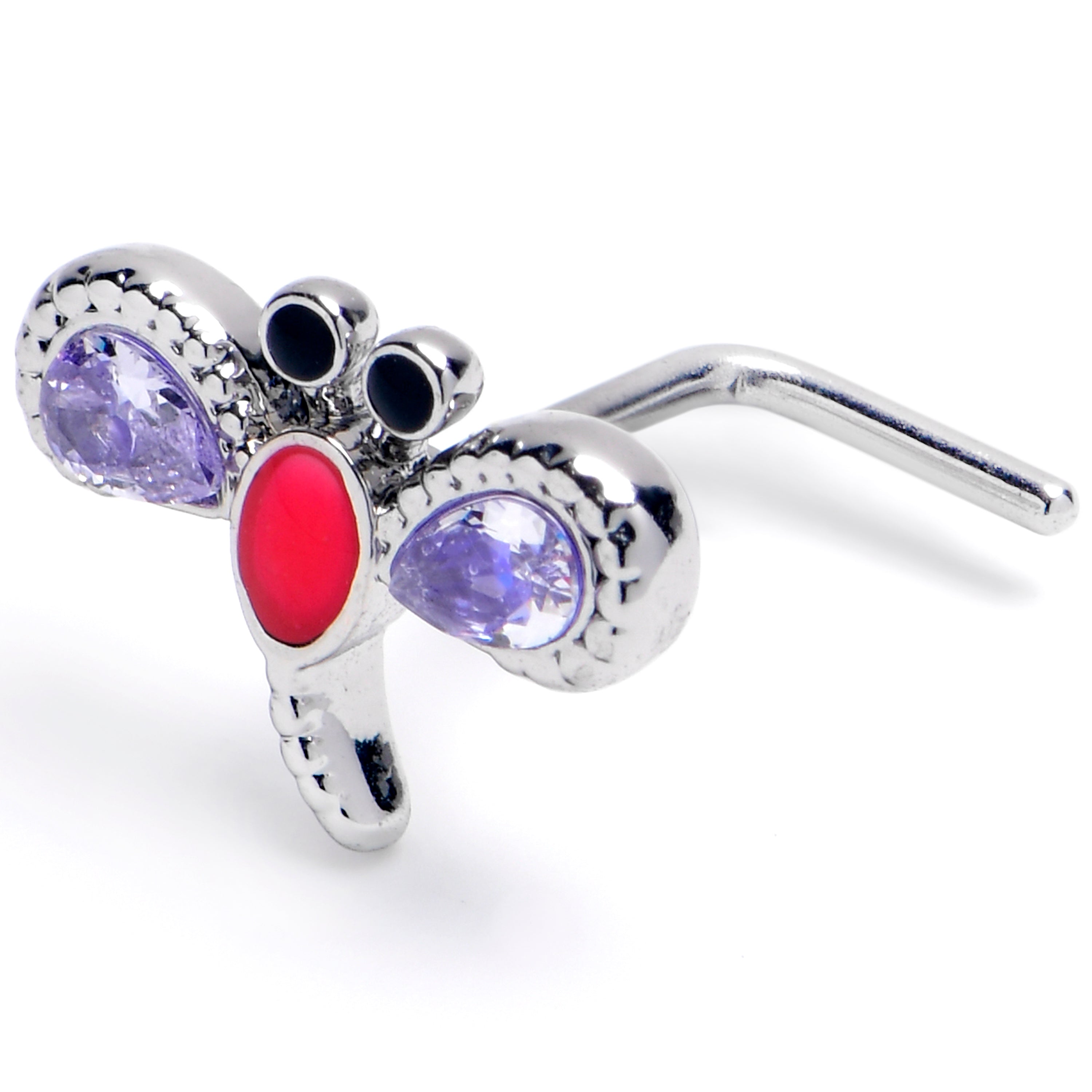 20G 7mm Purple Gem Embellished Dragonfly L Shape Nose Ring