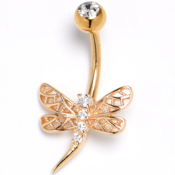 Clear Gem Gold Tone Filigree Dragonfly Belly Ring