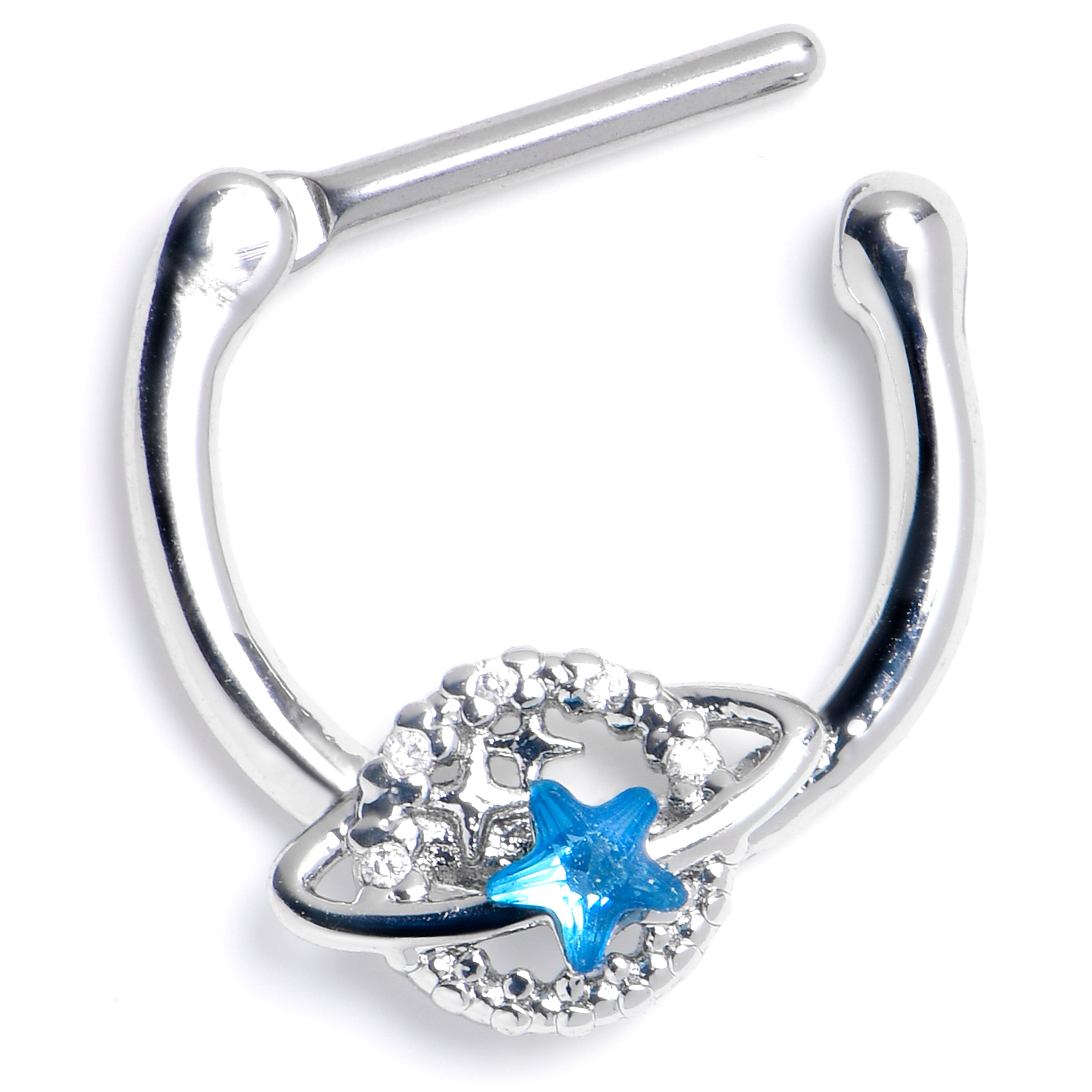 16G 5/16 Clear Blue Gem Starry Skies Cartilage Clicker
