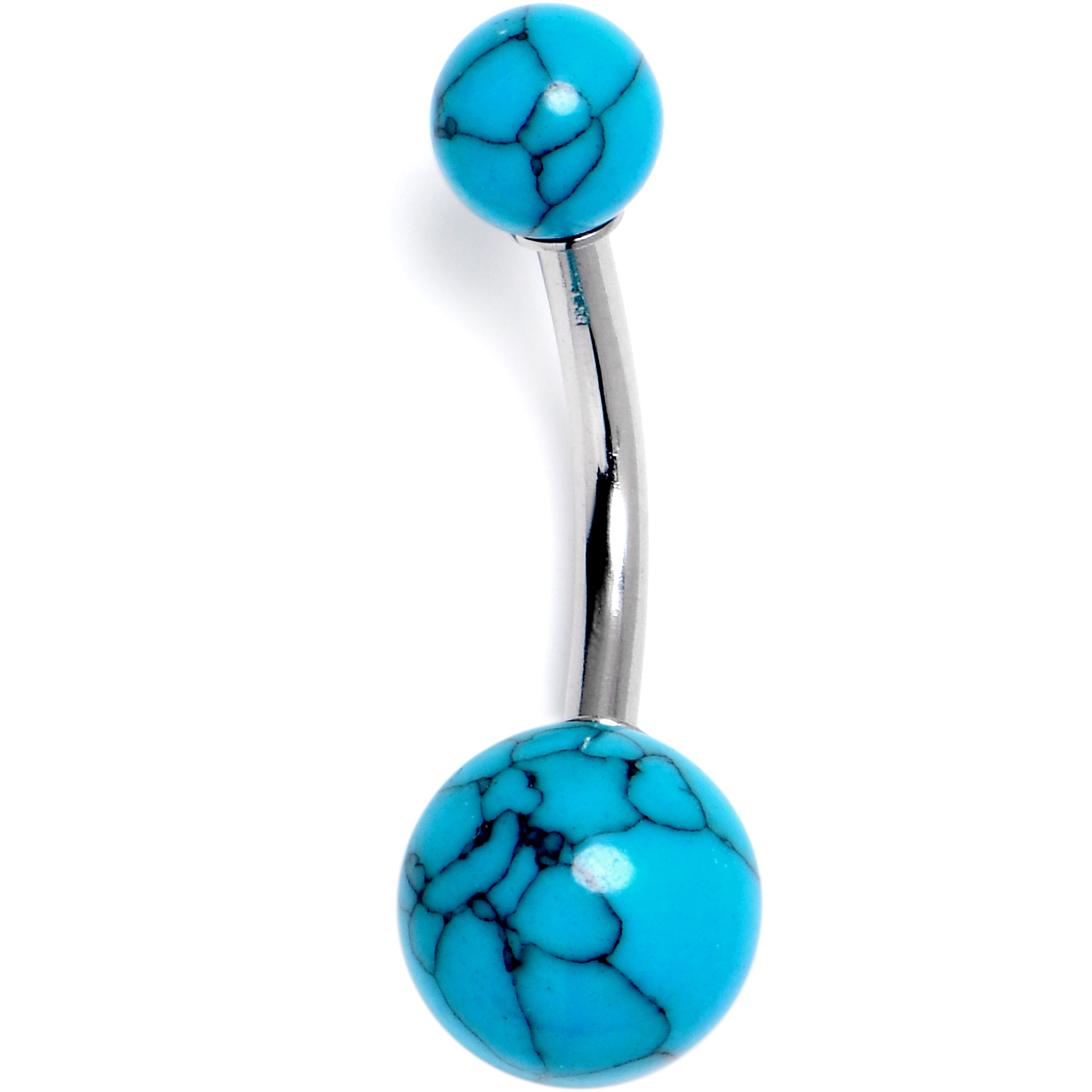 14G 3/8 Blue Turquoise Natural Stone Belly Ring